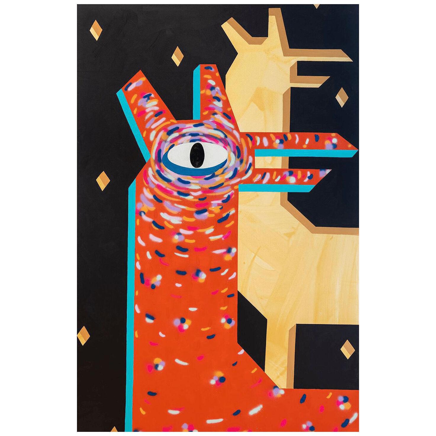 Cecilia Beaven "Night Deer" Abstract Contemporary Geometric Deer Painting '18