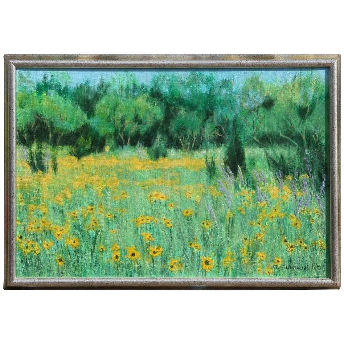 1980s Naturalistic Summer Landscape with Coreopsis Traditional Oil Painting