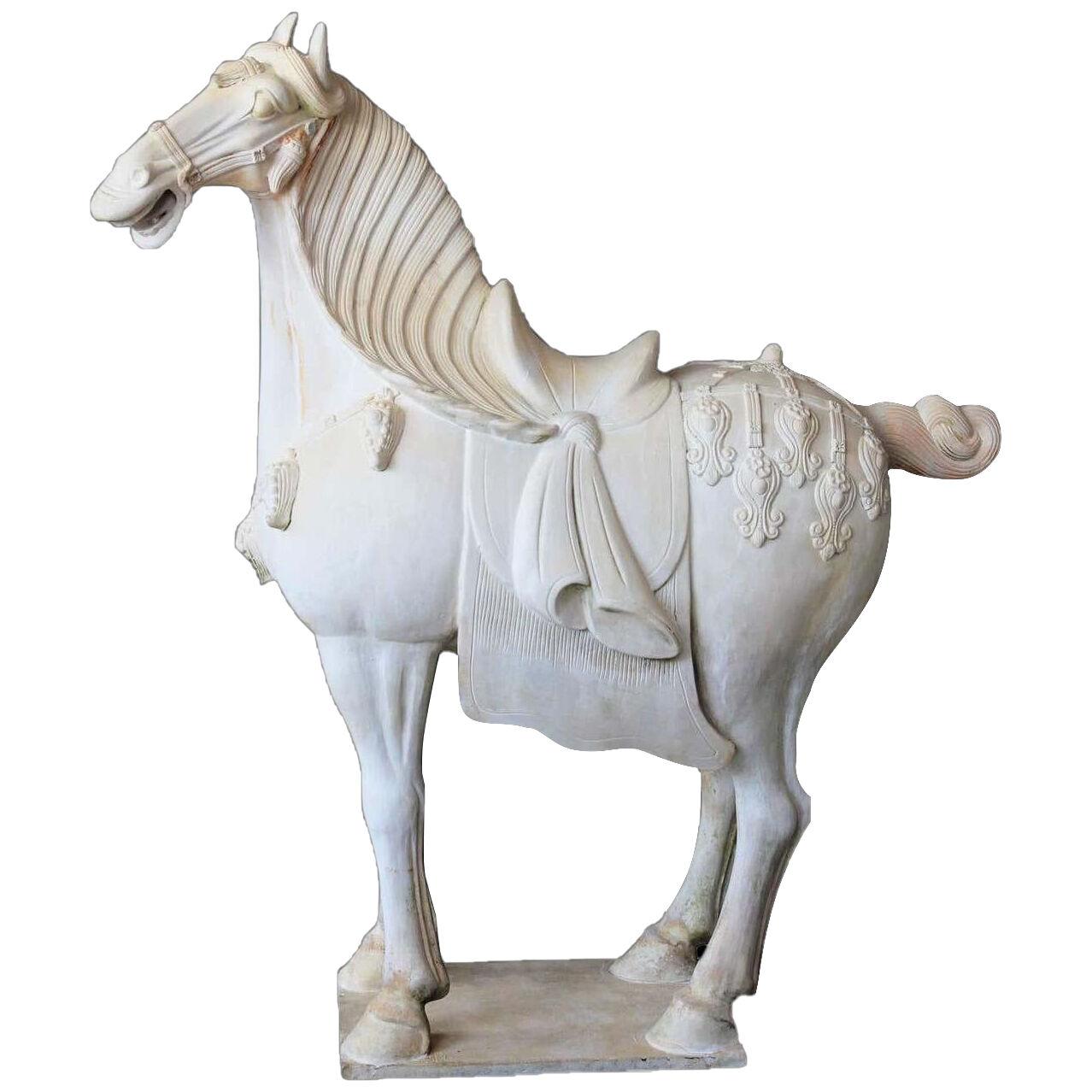Mid 20th Century Chinese Tang Dynasty Style Large Ceramic Horse Sculpture