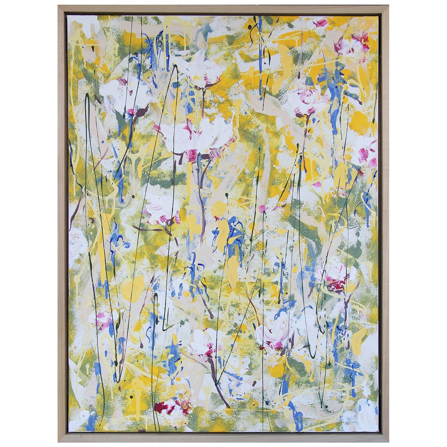 “Spring Meadow” Yellow & Blue Contemporary Abstract Expressionist Painting