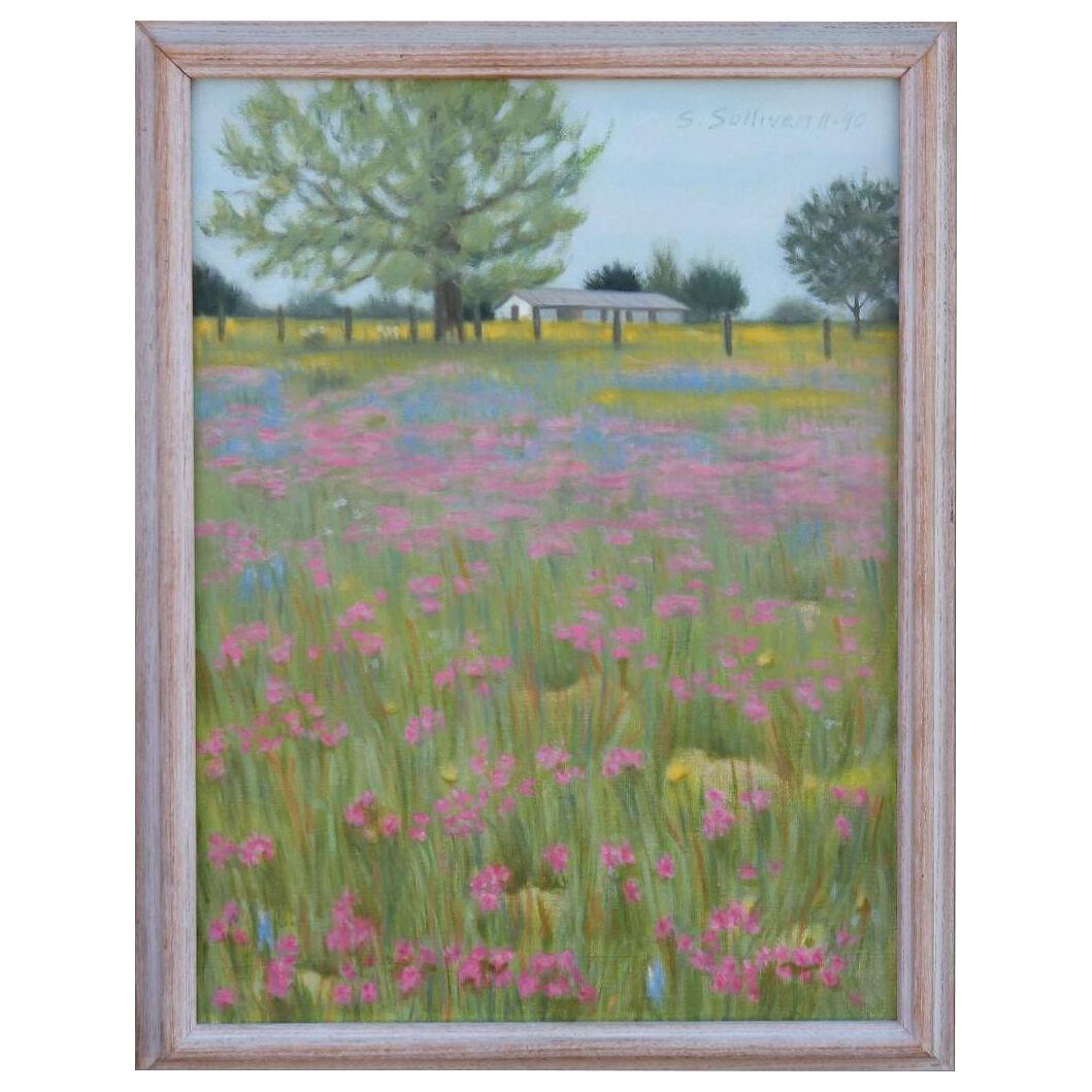 Stella Sullivan "Phlox Near Monavilla" Naturalistic Oil Landscape Painting 1990
