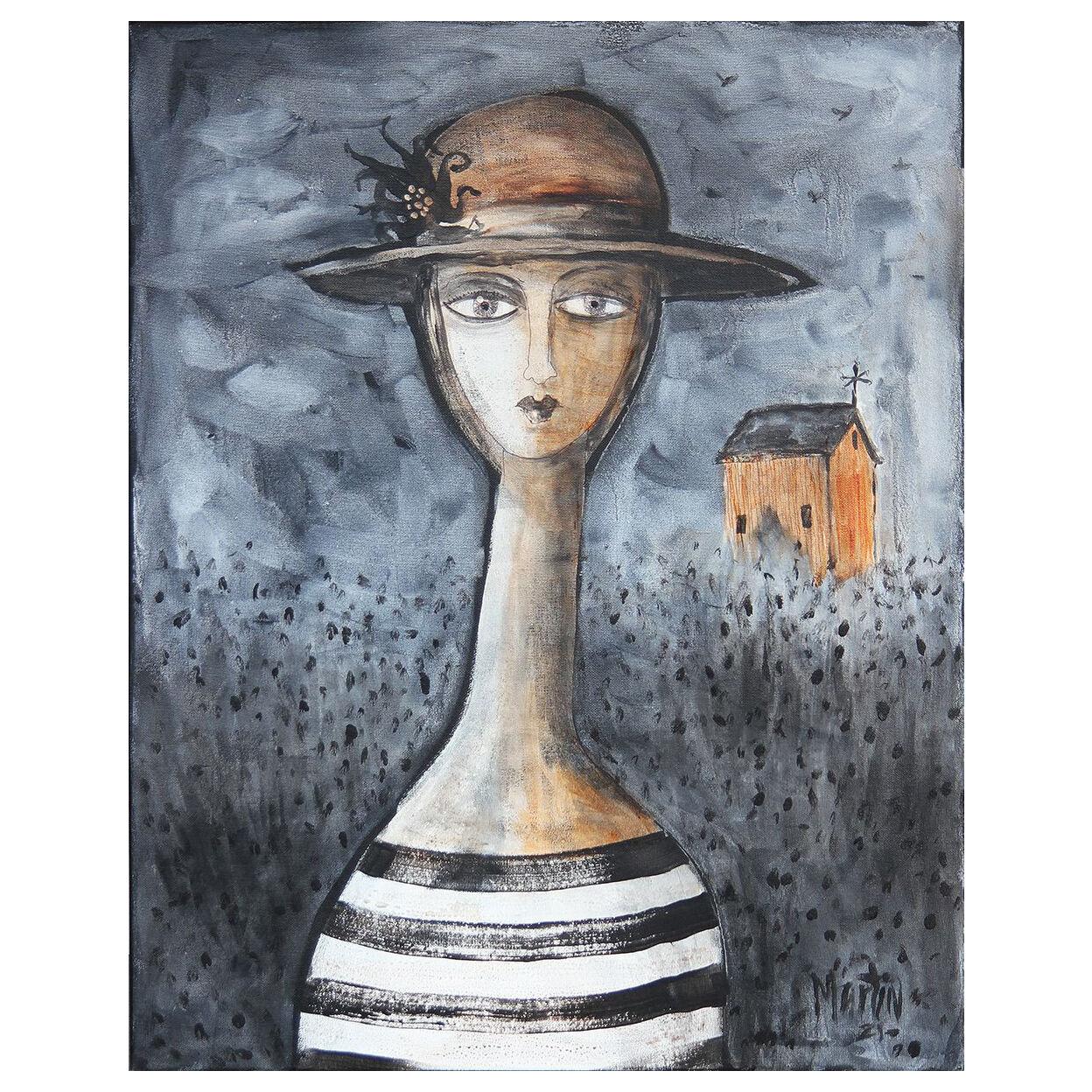 "Giselle" Woman in a Hat Abstract Figurative Portrait by Larry Martin