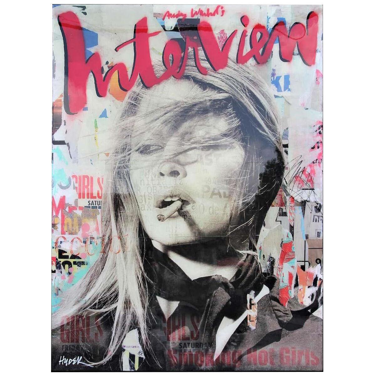 J. Hudek "Smoking Hot Girls"Brigitte Bardot Mixed Media Pop Resin Collage 21st C