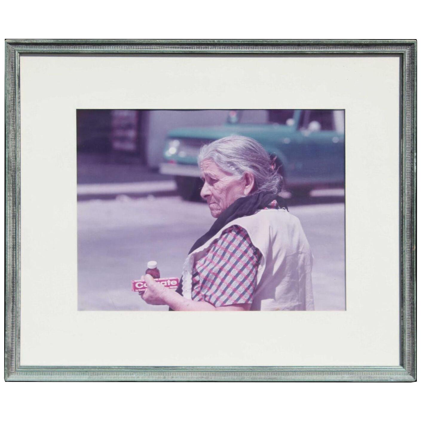 Late 20th C. Contemporary "Elder Women Holding Toiletries'" Framed Photograph