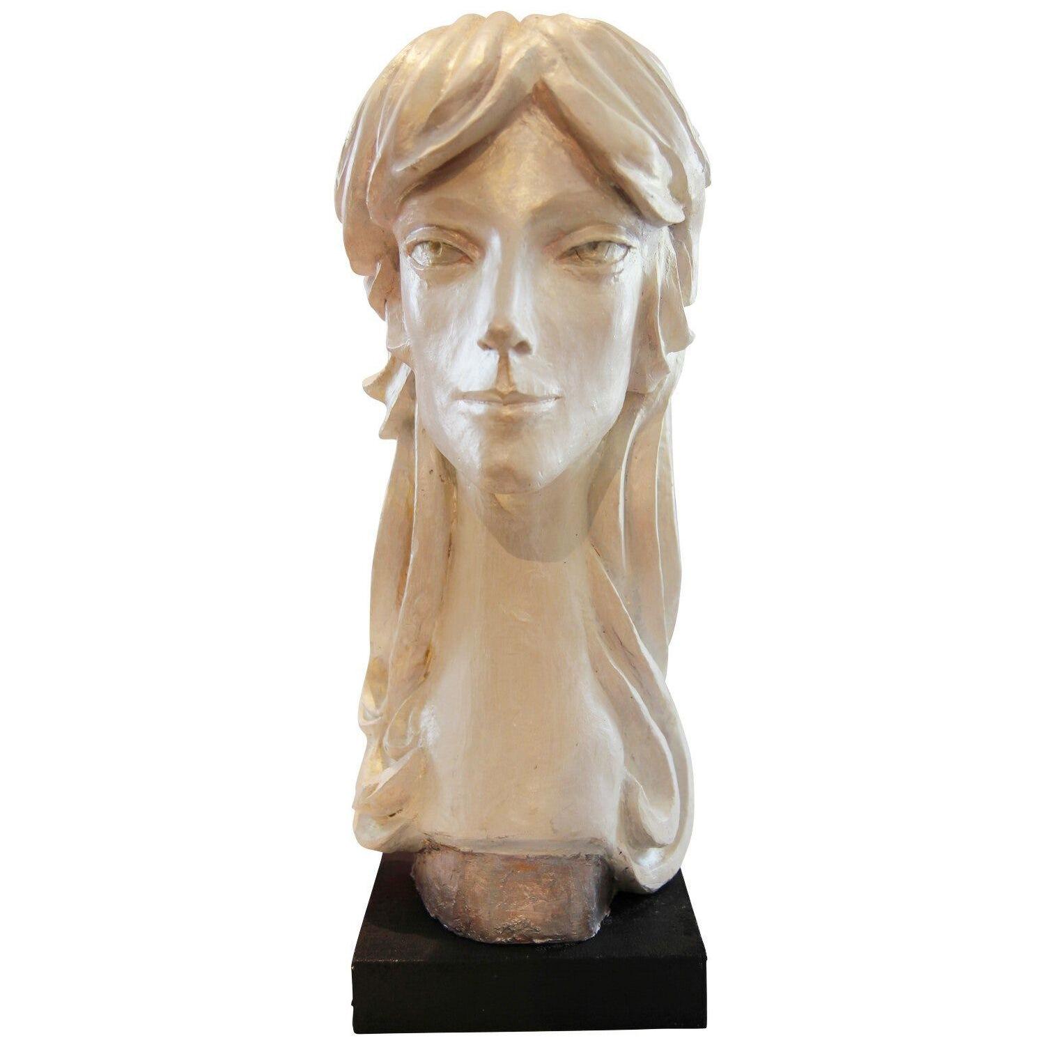 Modern Abstract Cast Stone Female Bust Portrait Sculpture of Julie Burrows