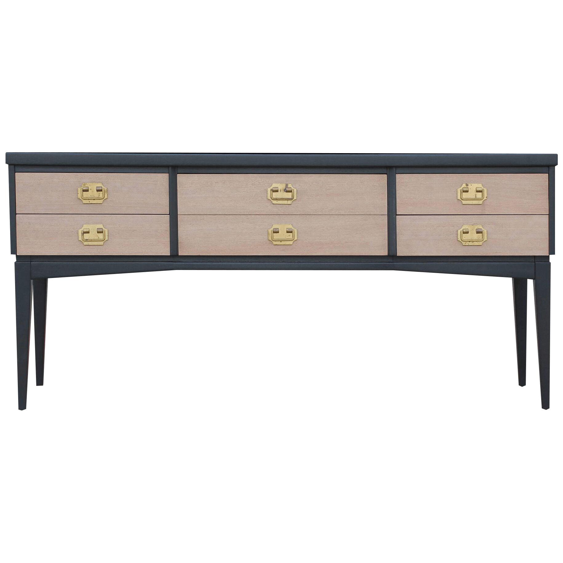 1950s Modern Black and Bleached Two Tone Dresser or Console with Brass Hardware