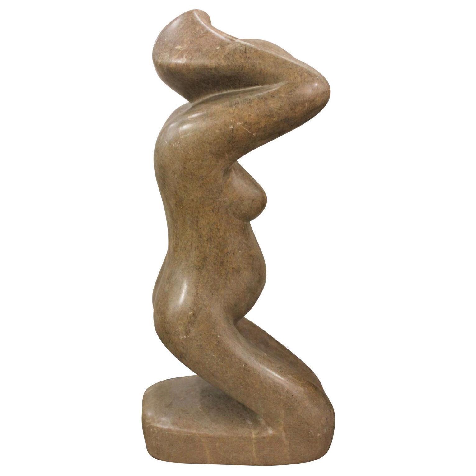 No Title Milton Goldin Seated Figure of a Women Stone Abstract Sculpture 1989