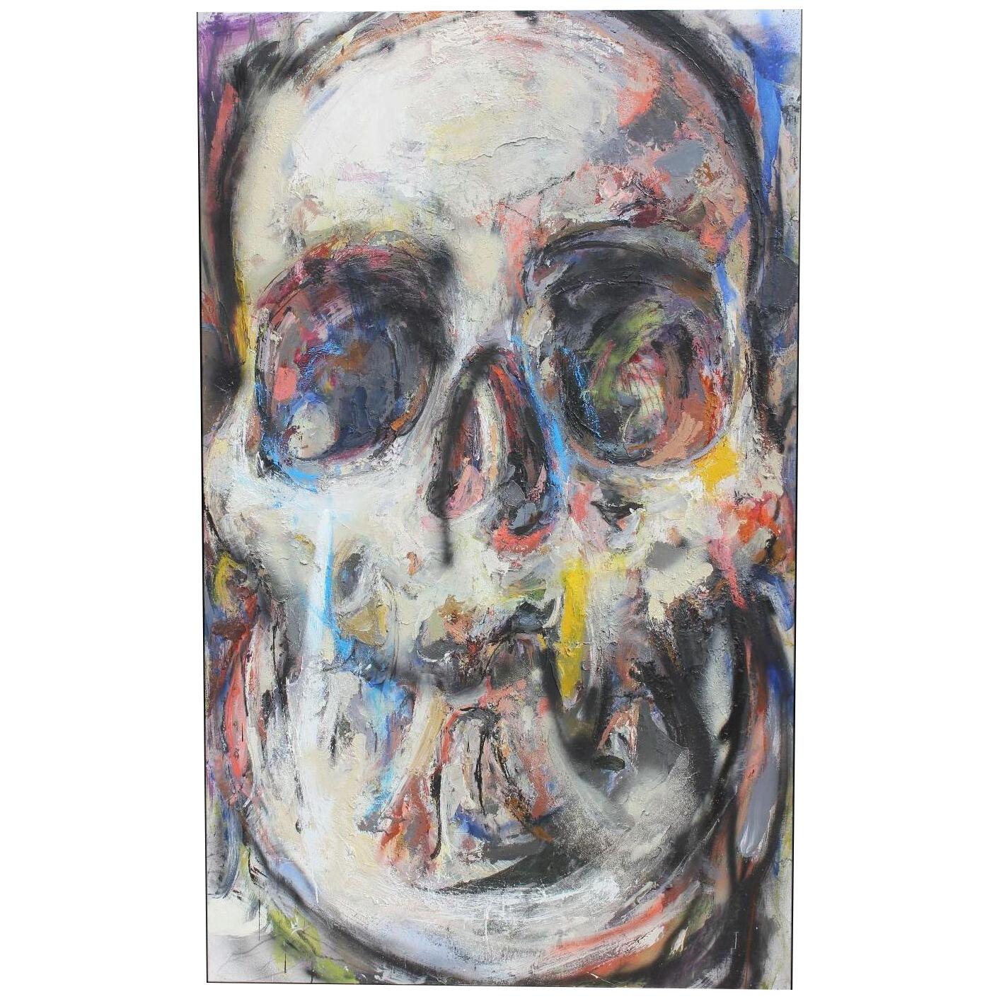 "Spinal Cracker" Contemporary Impasto Painting of a Skull 21st Century