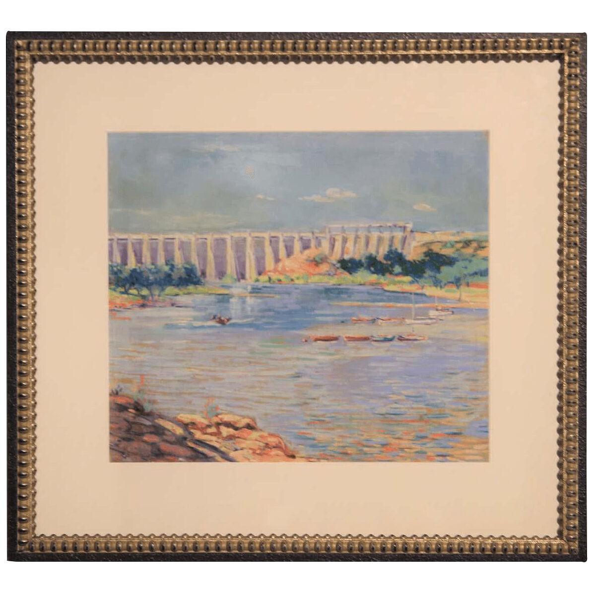 1939 "American Parthenon" Buchanan Dam, Colorado Painting by R Everett, Framed