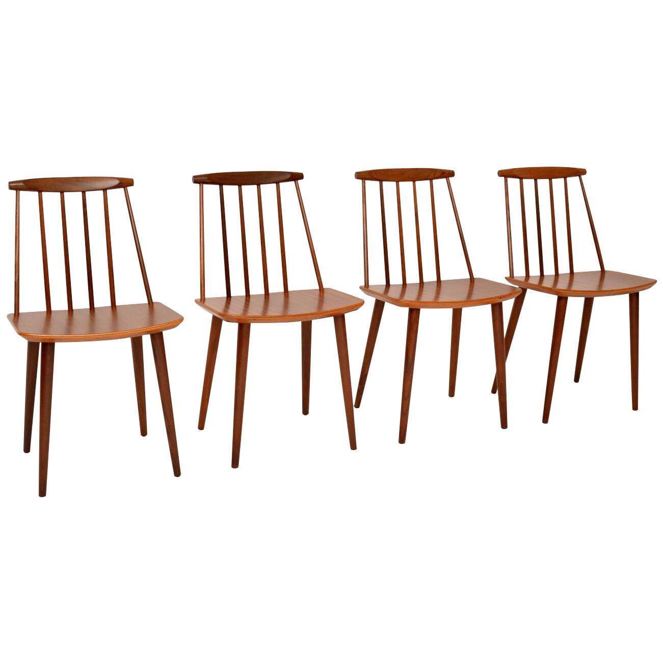 1960's Set of 4 Danish Teak Dining J77 Chairs by Folke Palsson