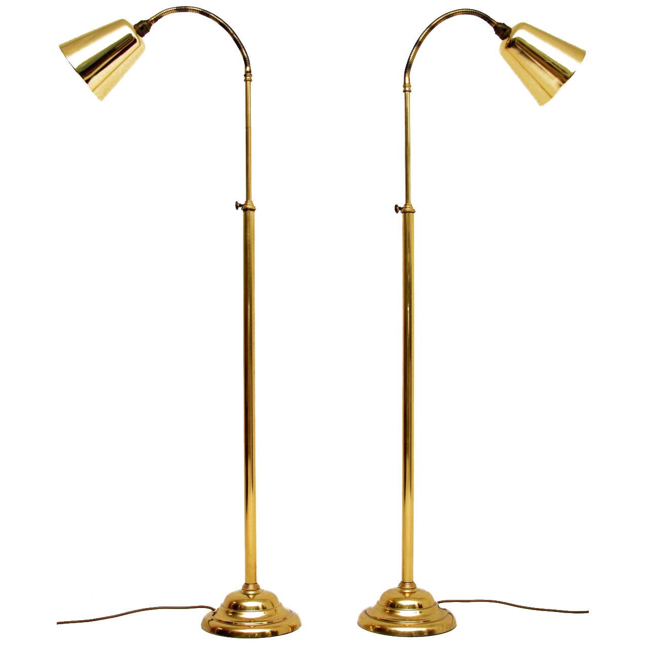 1970's Pair of Vintage Brass Floor Lamps