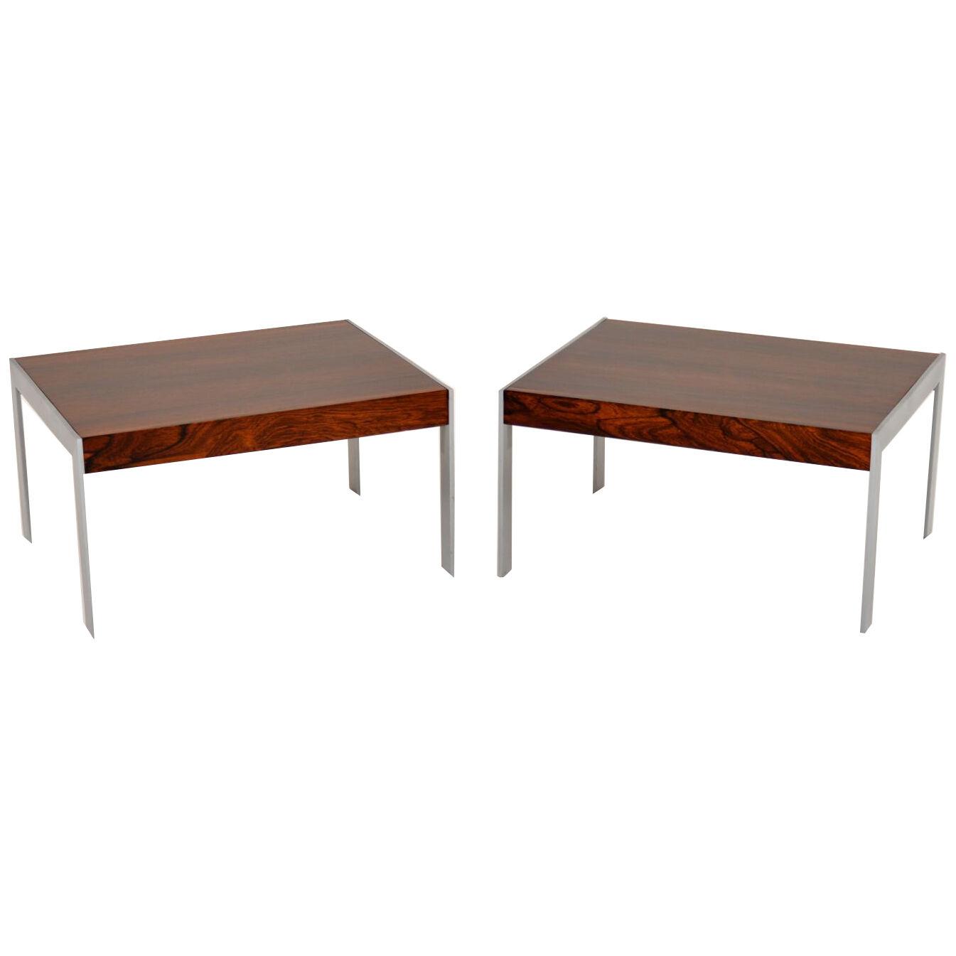 1970's Pair of Rosewood & Chrome Side Tables by Merrow Associates