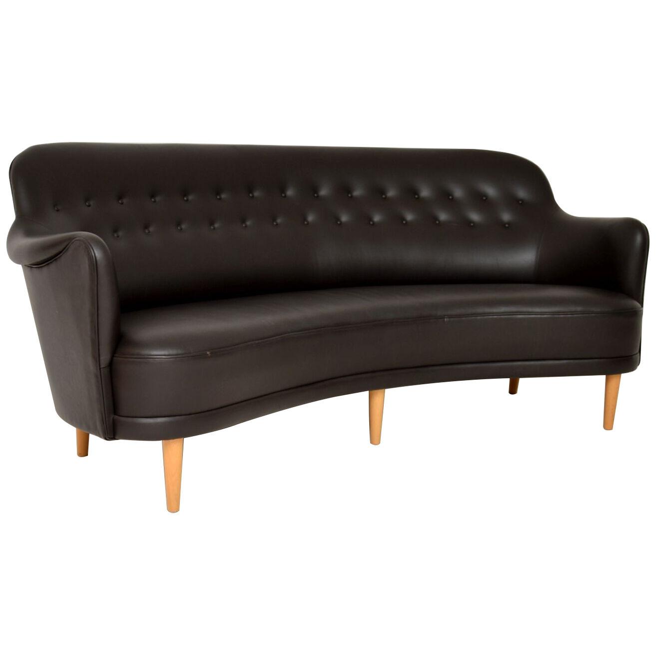 Swedish Leather Samsas Round Sofa by Carl Malmsten