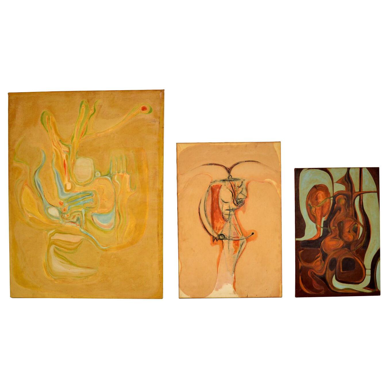 Trio of Vintage 1960's Abstract Oil Paintings
