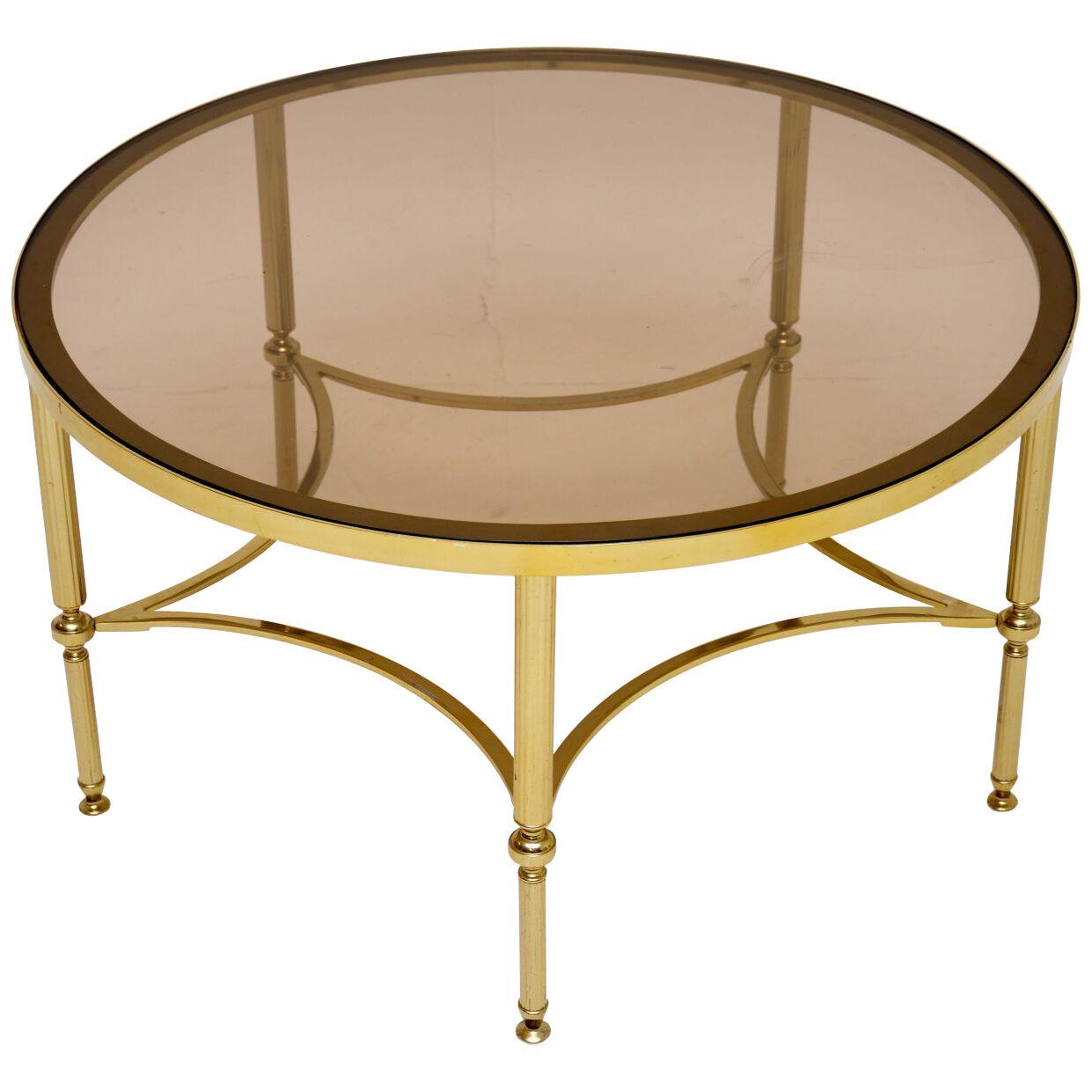 1960's Vintage French Brass & Glass Coffee Table