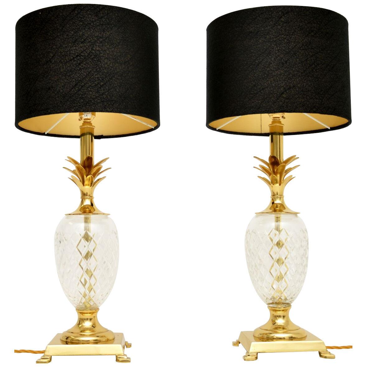 Pair of Vintage Brass & Glass Pineapple Table Lamps