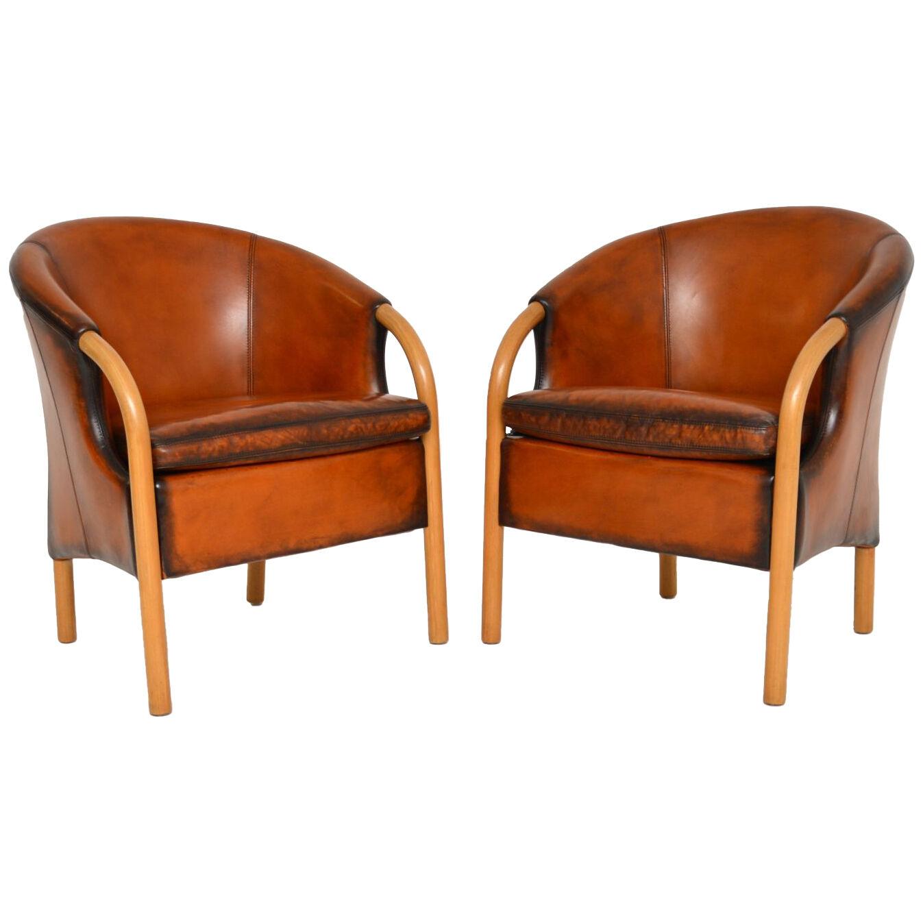 Pair of Danish Vintage Leather Armchairs by Stouby