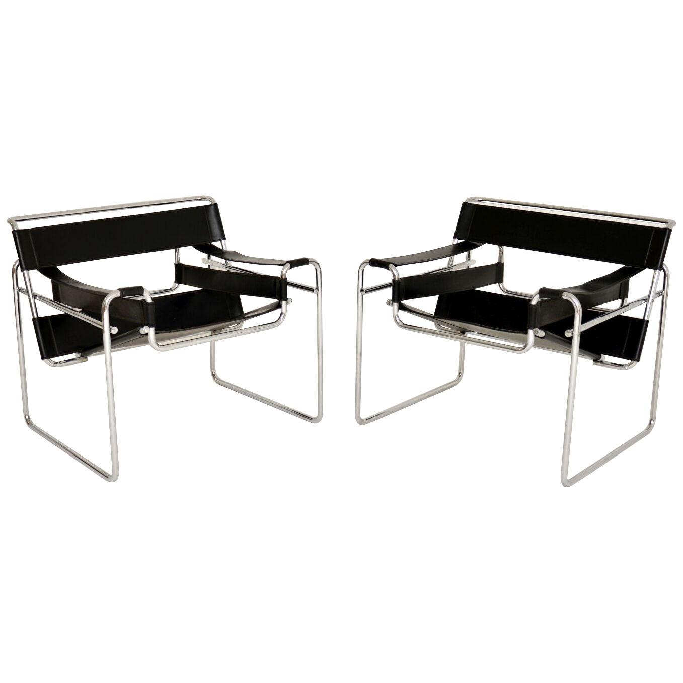 1960's Pair of Wassily Chairs by Marcel Breuer for Gavina