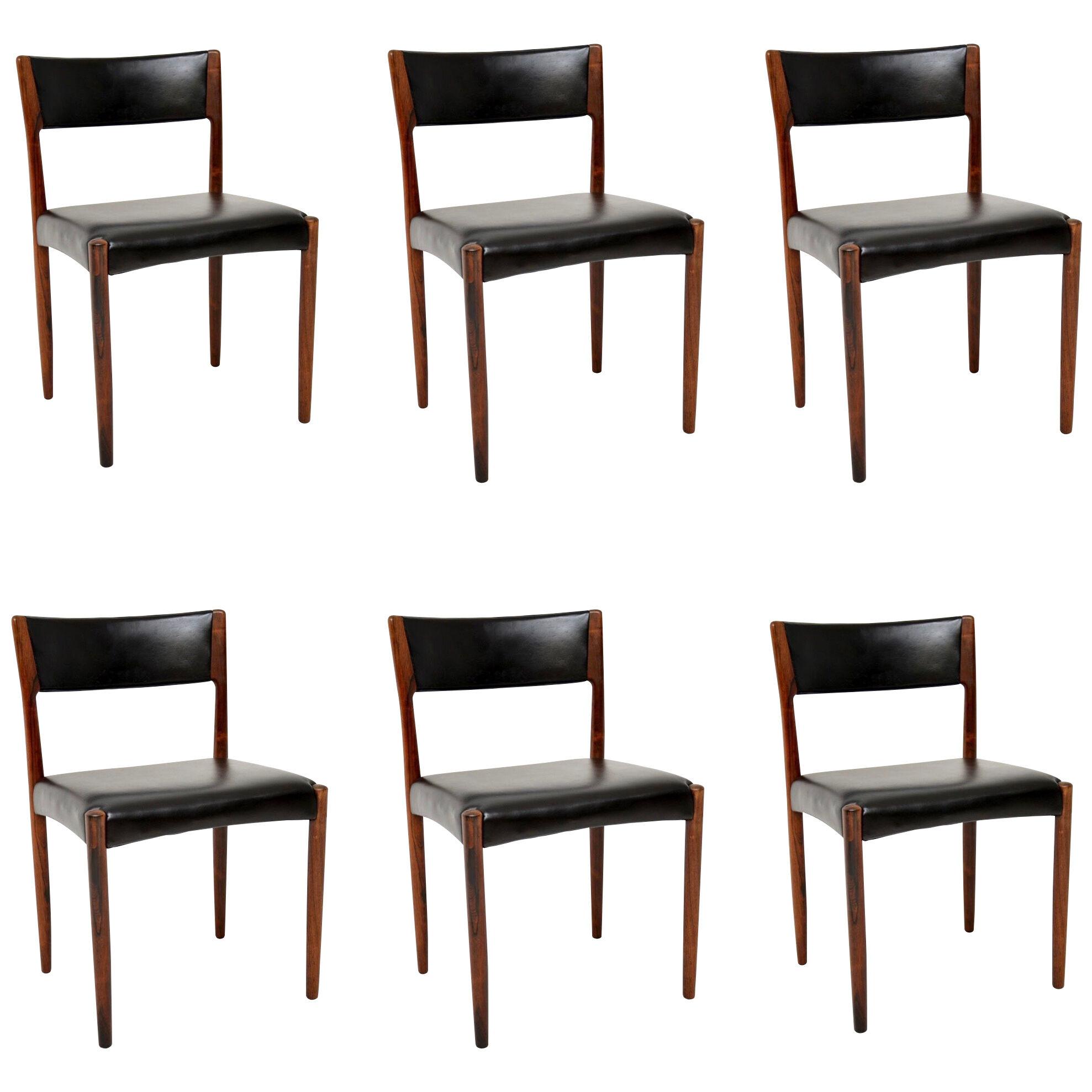 Set of 6 Danish Vintage Rosewood & Leather Dining Chairs by Harry Ostergaard