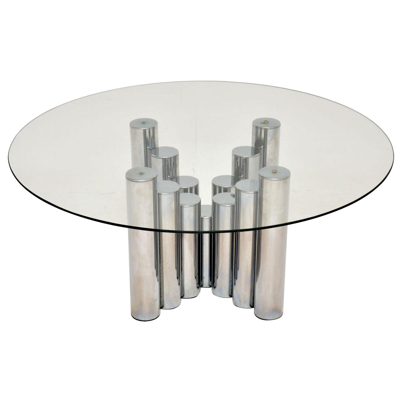 1970's Vintage Chrome & Glass Coffee Table by Pieff