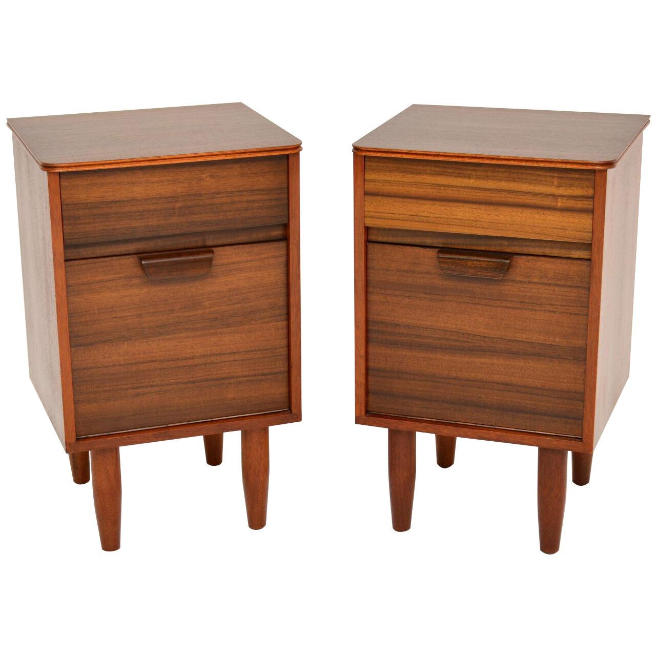 1960's Pair of Vintage Walnut Bedside Cabinets by Uniflex