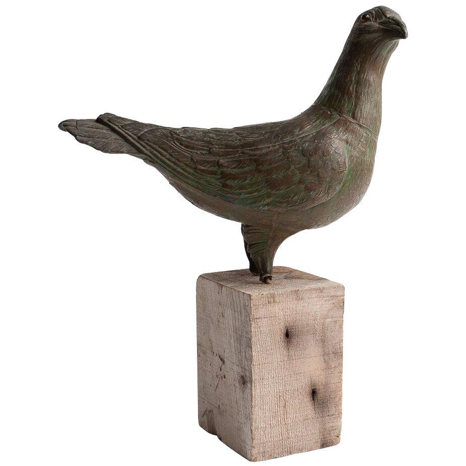 A French 19th Century Zinc Pigeon Sculpture on Wooden Base
