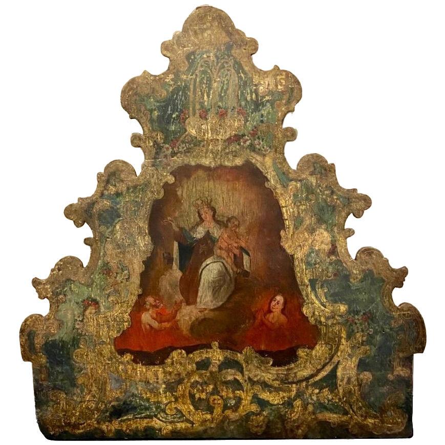 18th Century Madonna and Child Polychromed Frieze