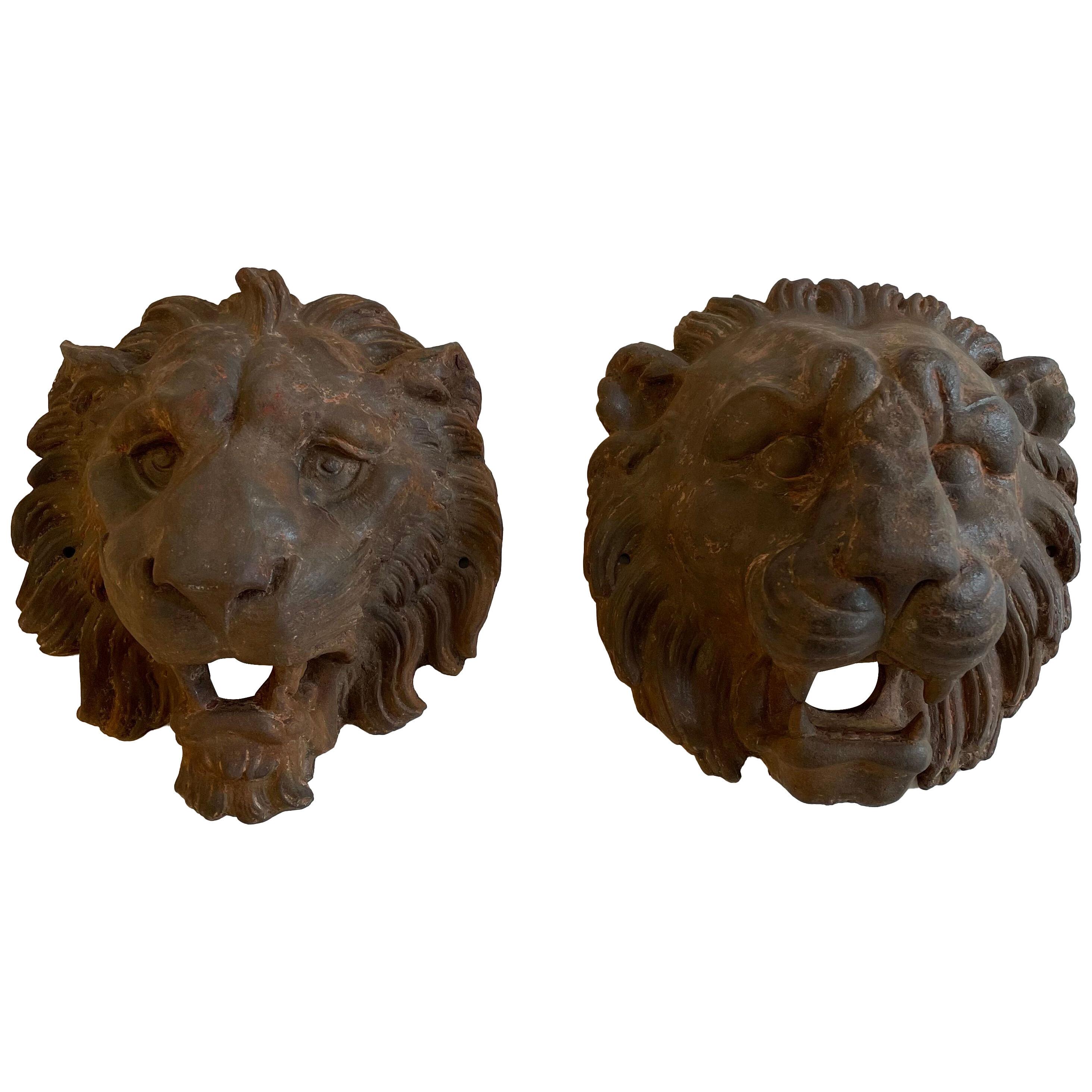 A Pair of 19th C. Fountain Lion Heads