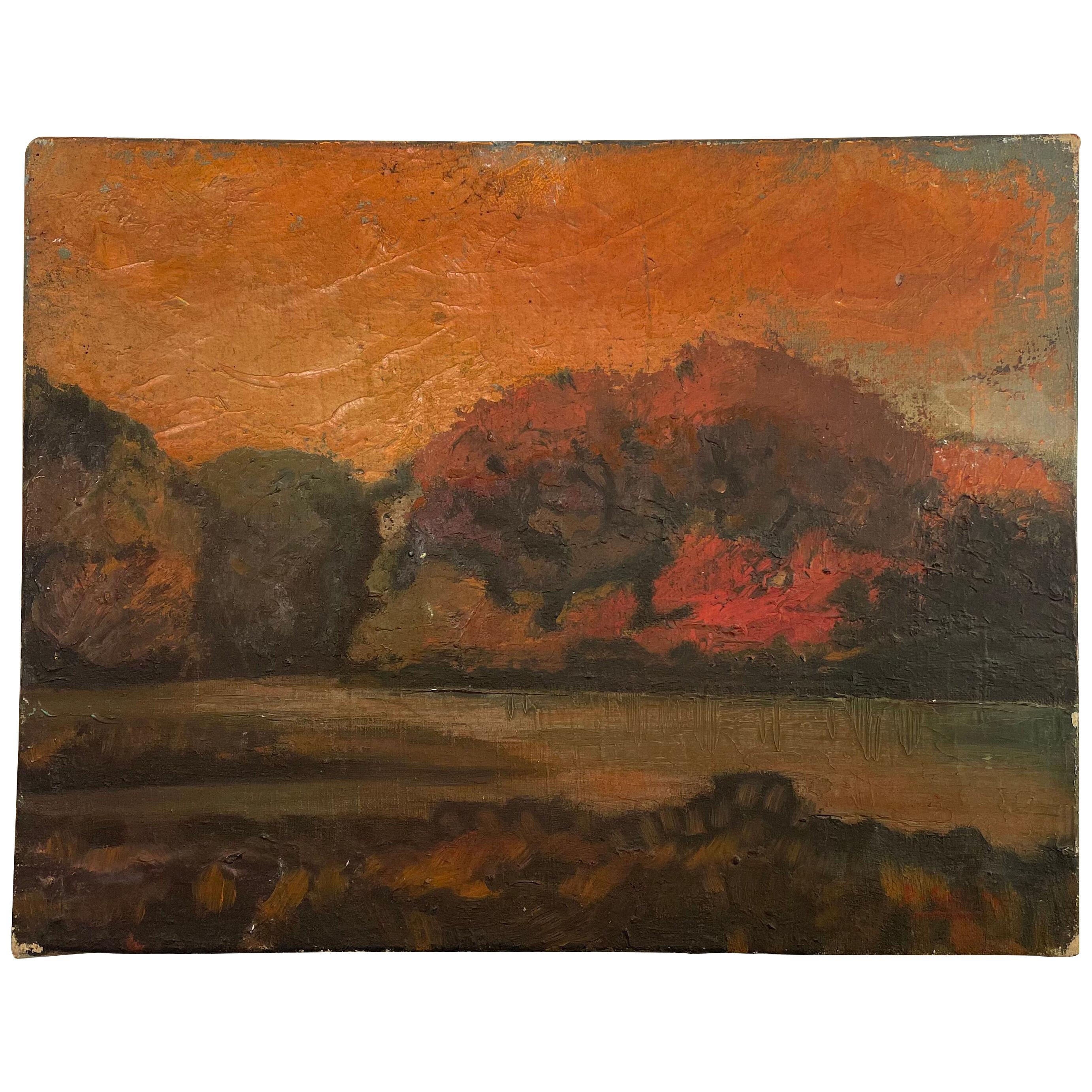 Oil on canvas, `Sunset Landscape`