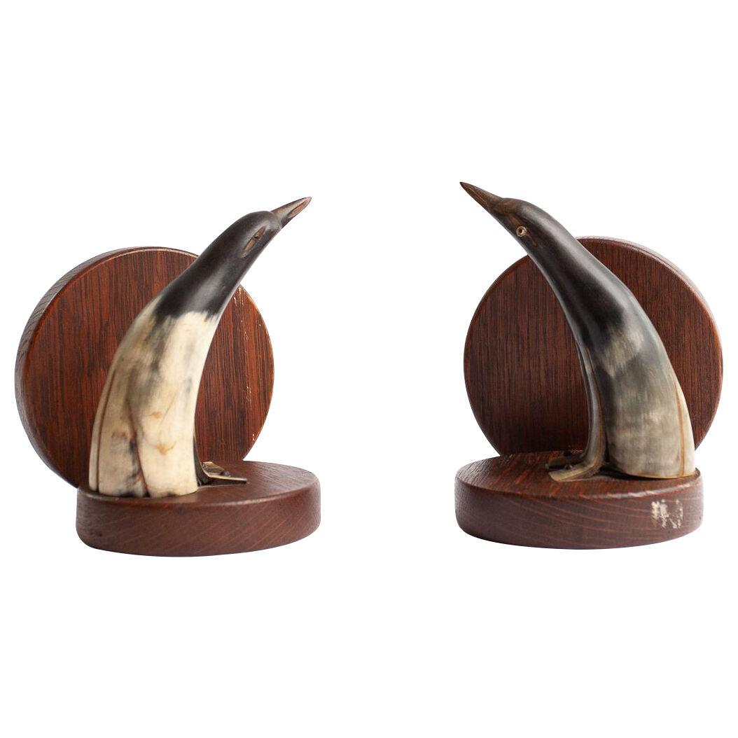 A Pair of Mid Century Horn Penguin Bookends