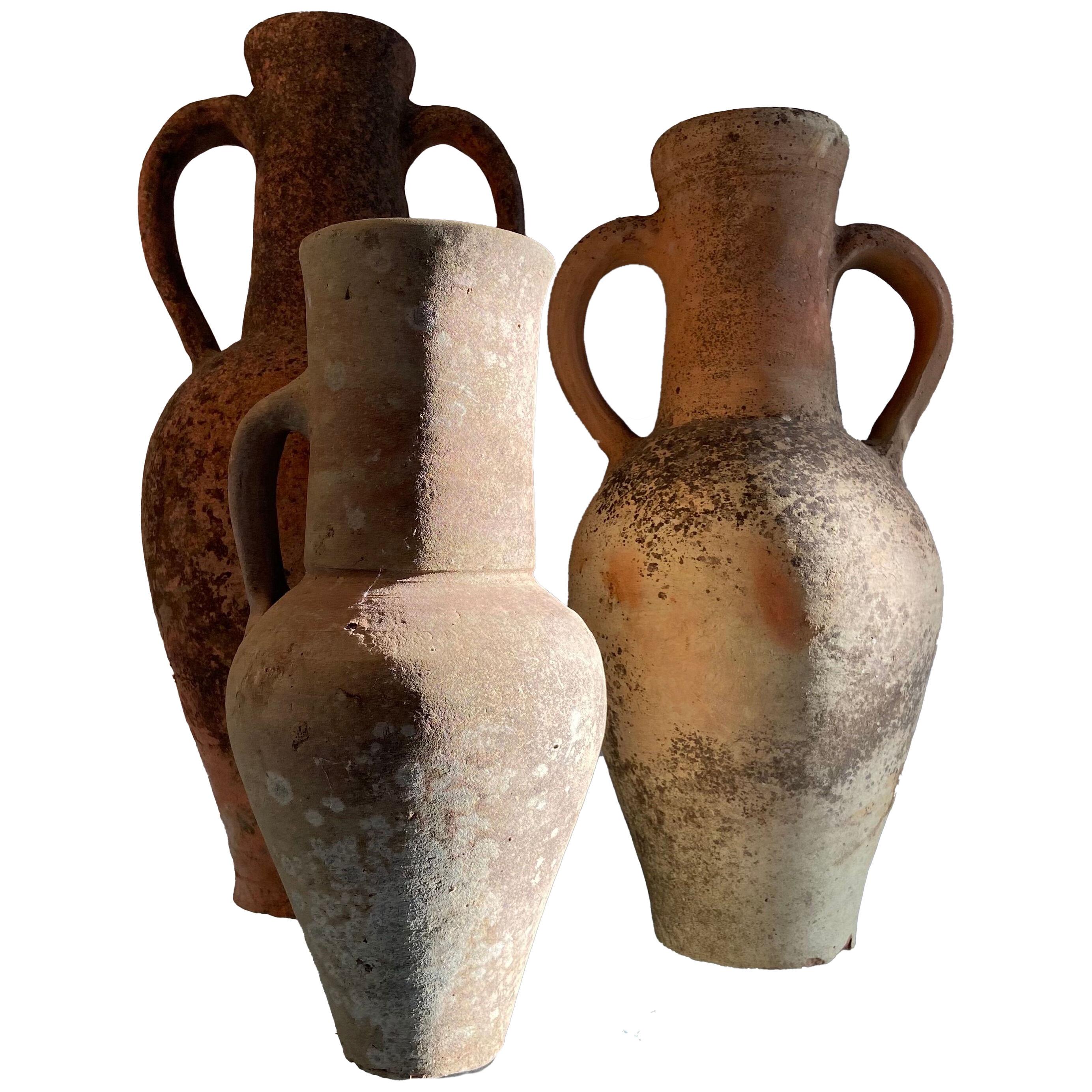 Three Terracotta 19th C. Amphoras