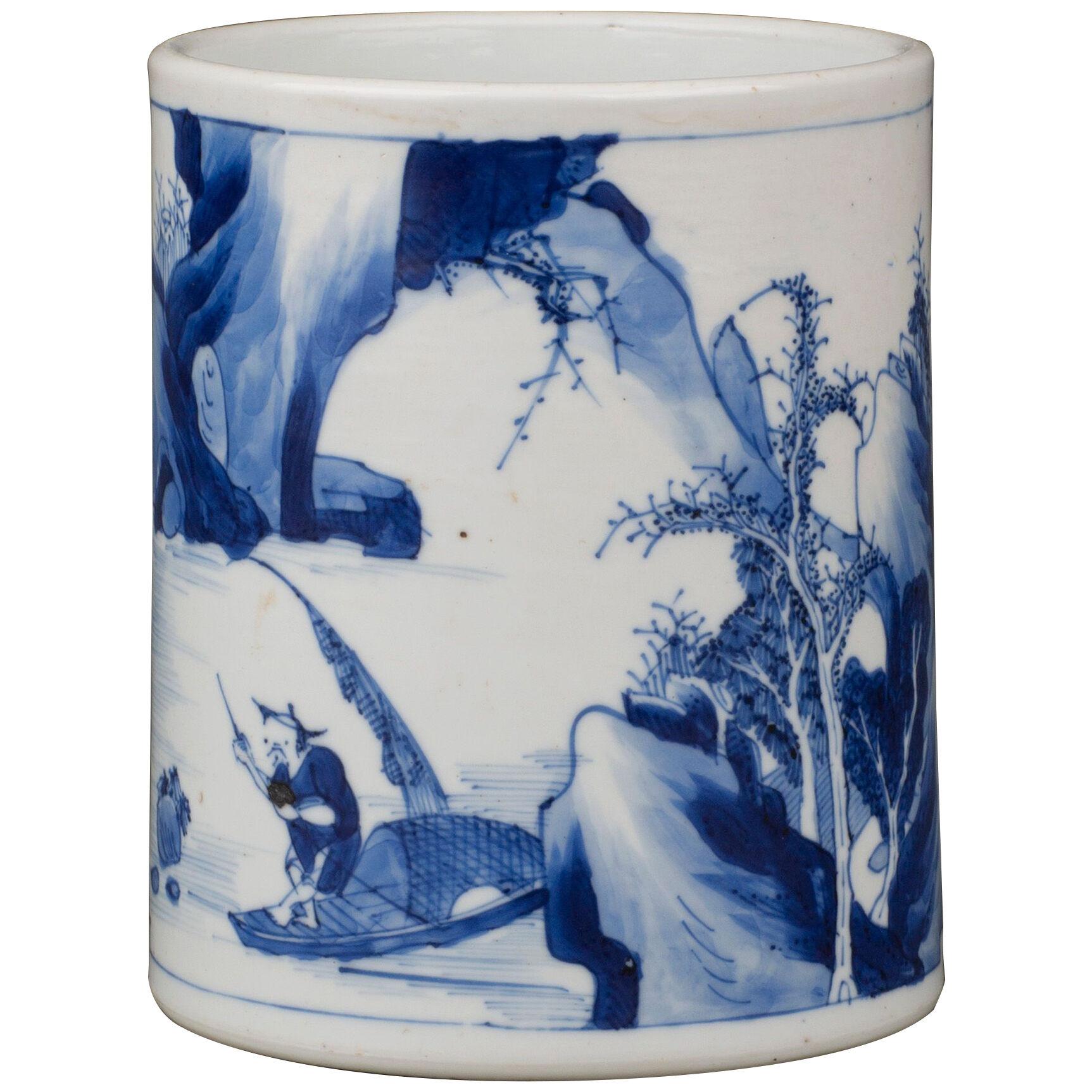 Chinese porcelain blue and white brushpot, bitong