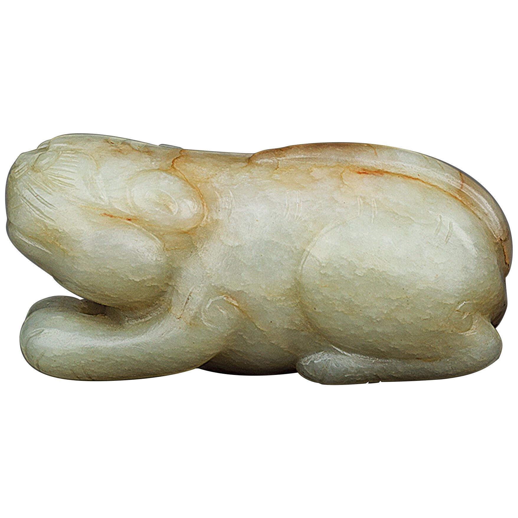 Chinese small jade carving of a crouching tiger, hu