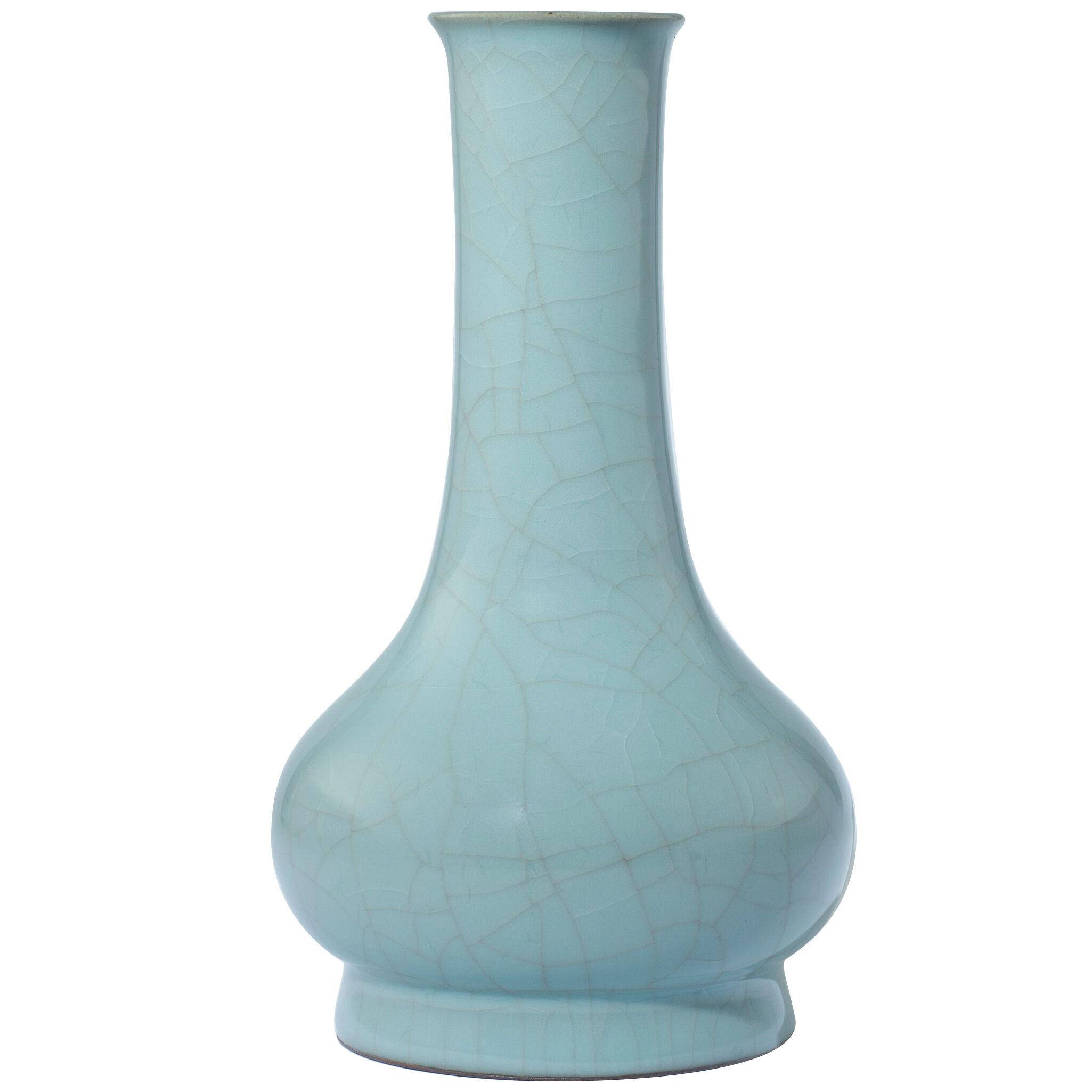 Japanese porcelain celadon lavender crackle glazed flower vase.
