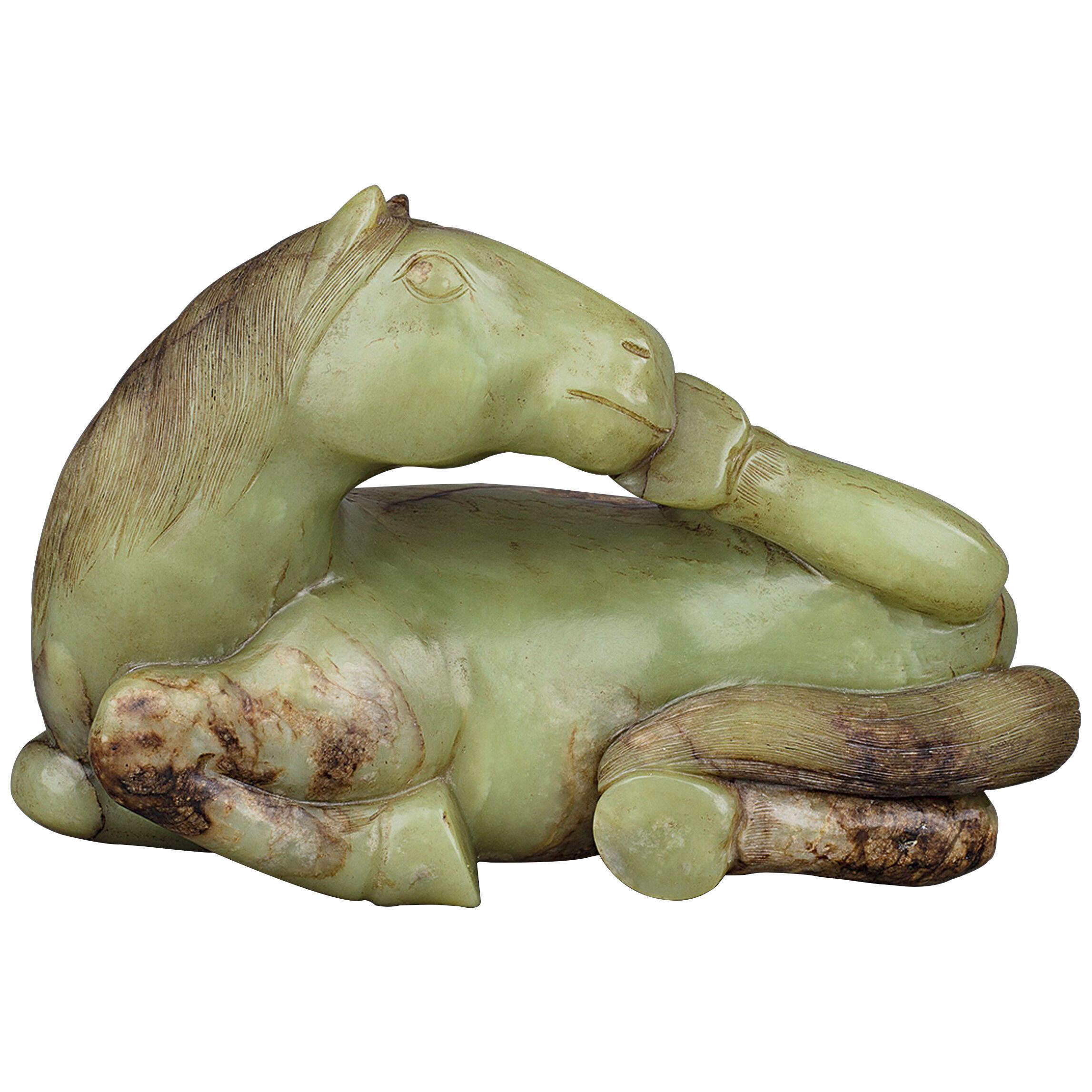 Chinese large jade carving of a recumbent horse, ma