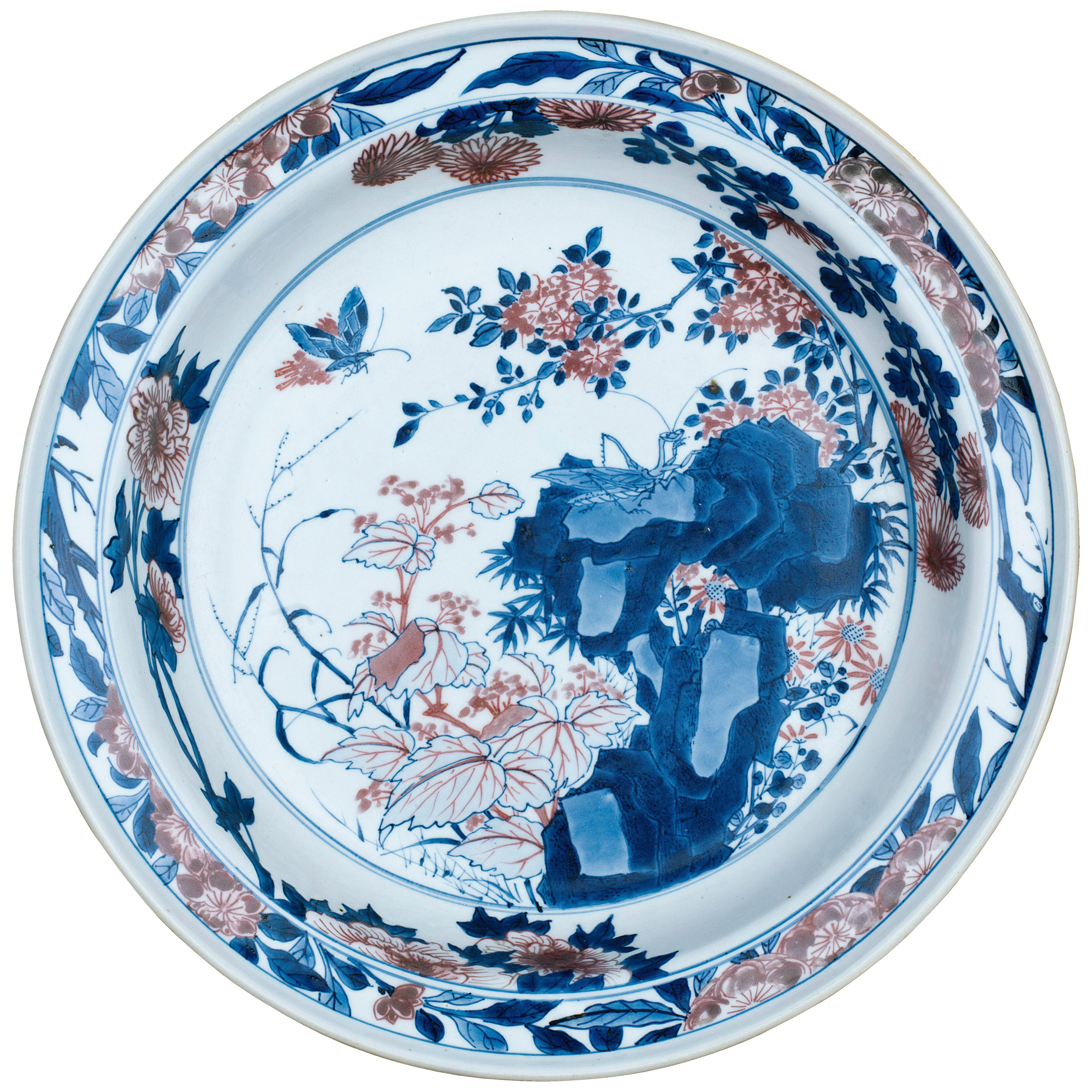 Chinese porcelain blue and white and underglaze copper-red basin 