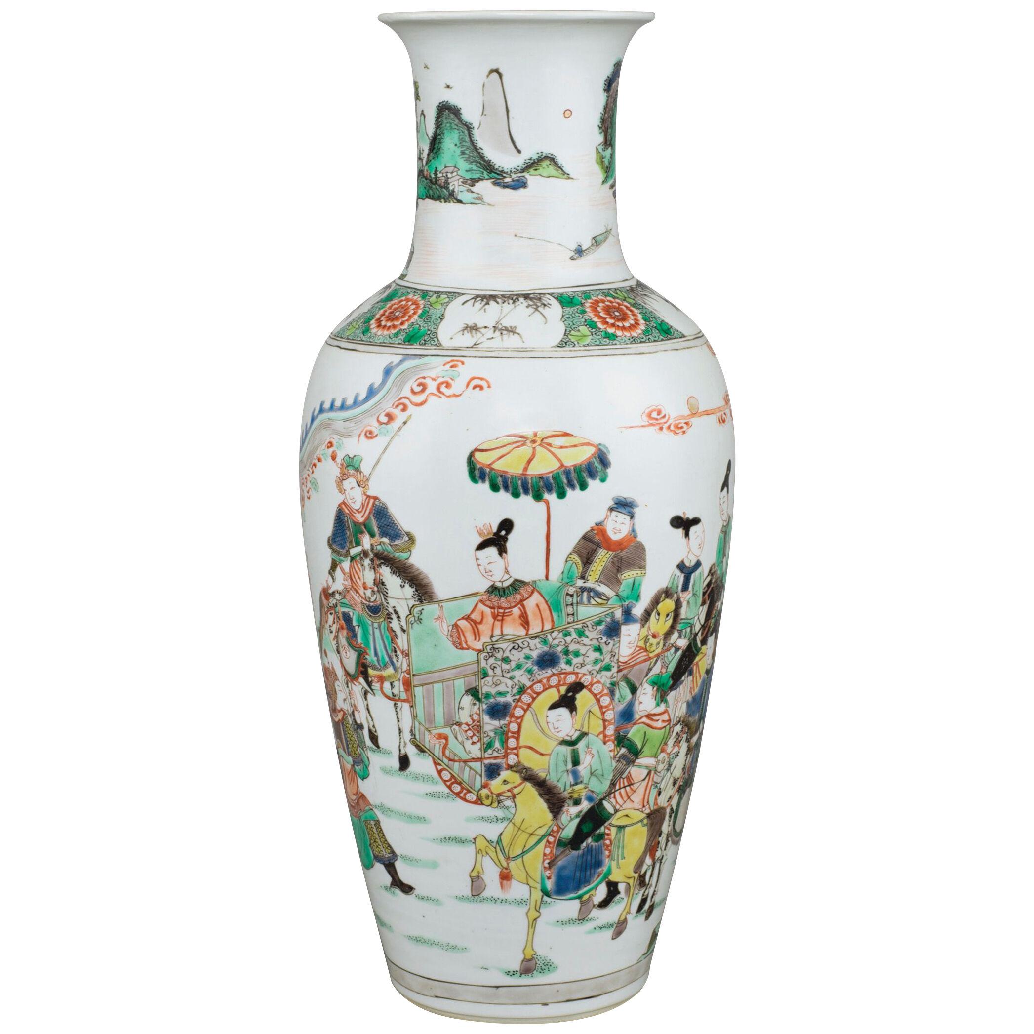 Chinese porcelain famille verte, wucai baluster vase of tapered form