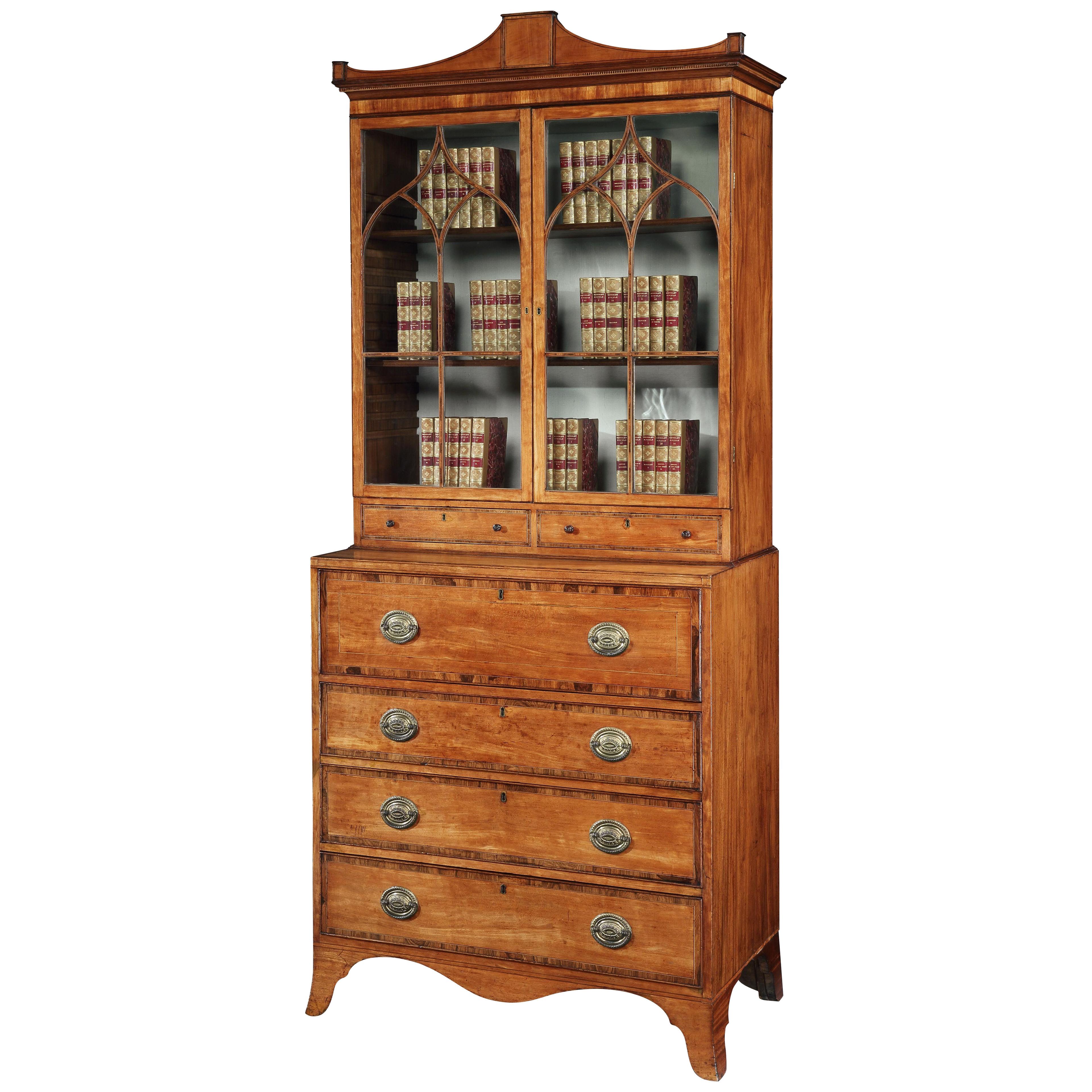 A George III satinwood secretaire bookcase
