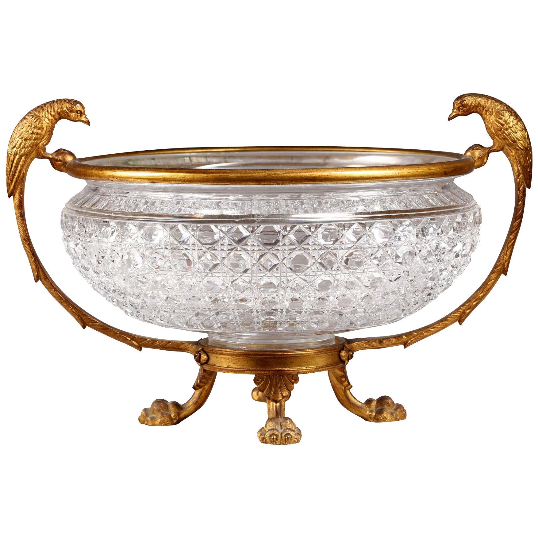 A Victorian cut glass and gilt bronze bowl