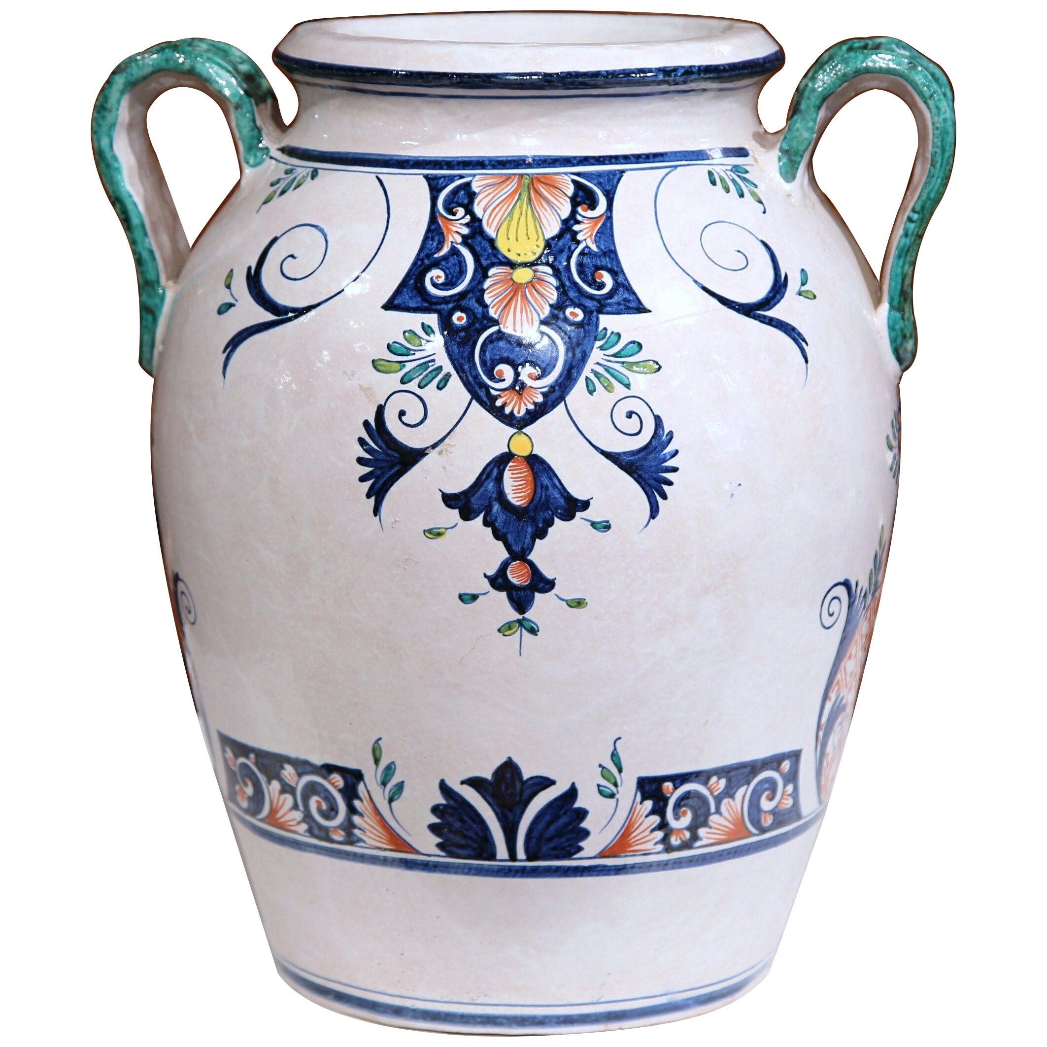 Midcentury French Hand Painted Ceramic Vase Signed Vincent Garnier