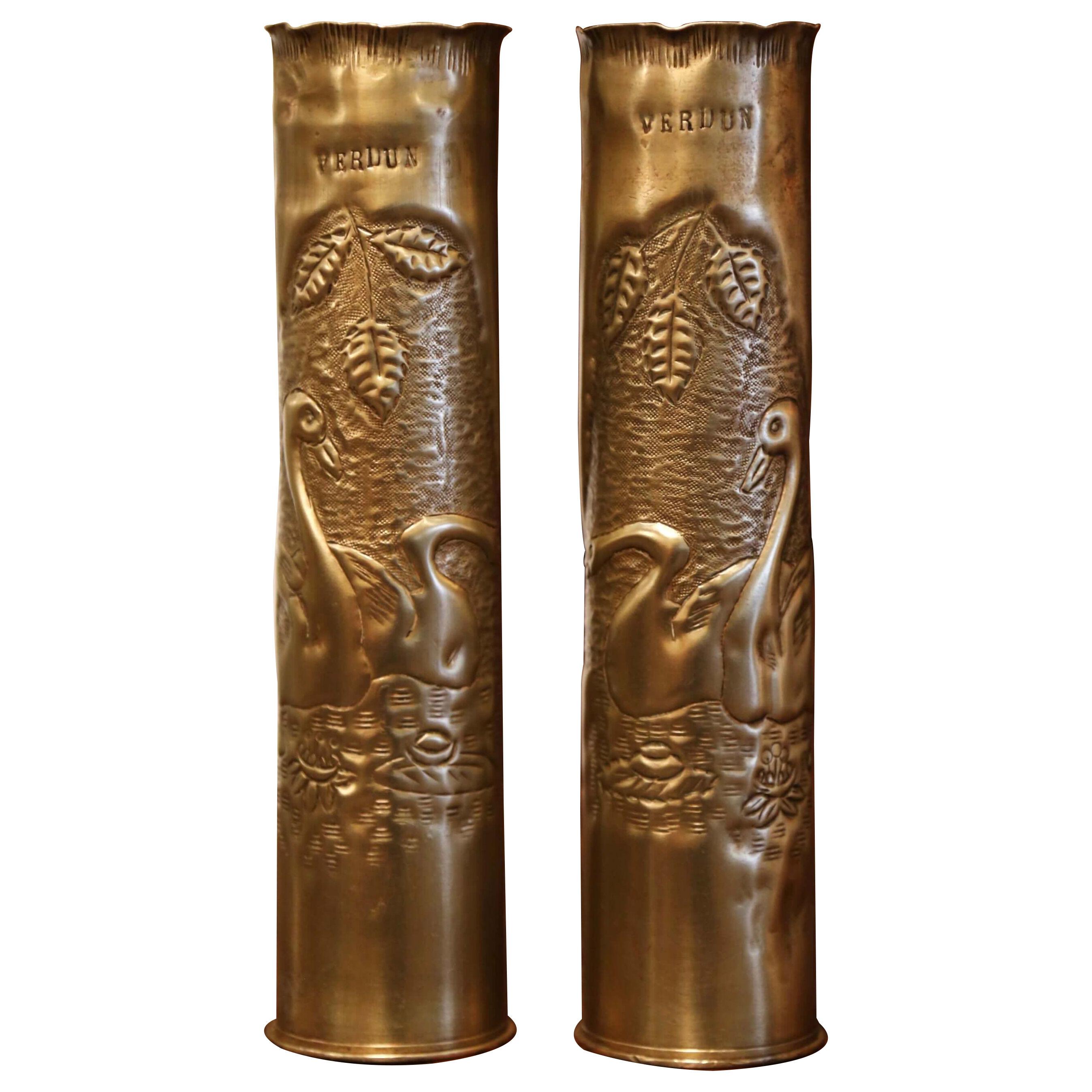 Pair of World War I French "Verdun" Trench Artillery Brass Shell Casing Vases