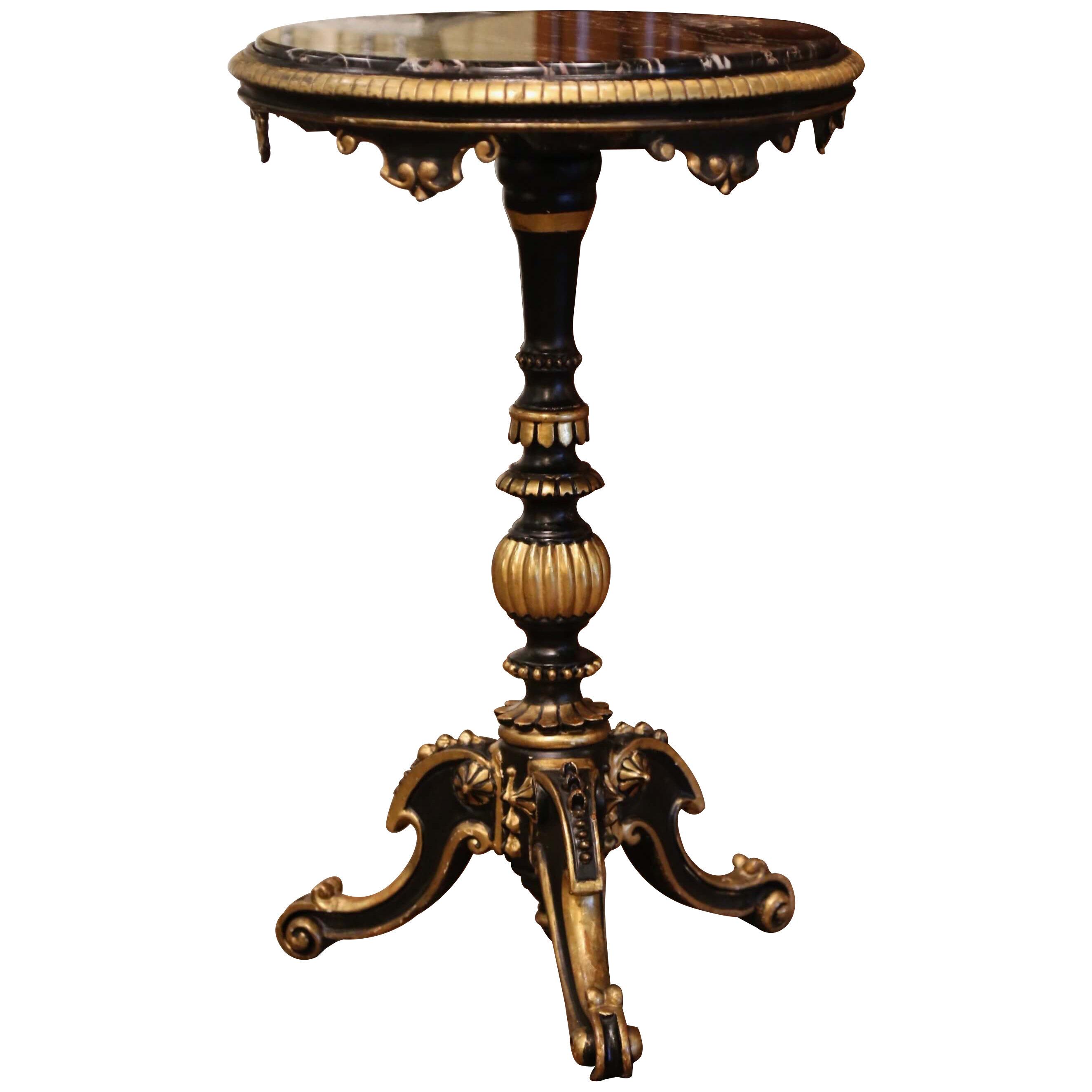 Mid-19th Century Italian Marble Top Carved Giltwood and Blackened Pedestal Table