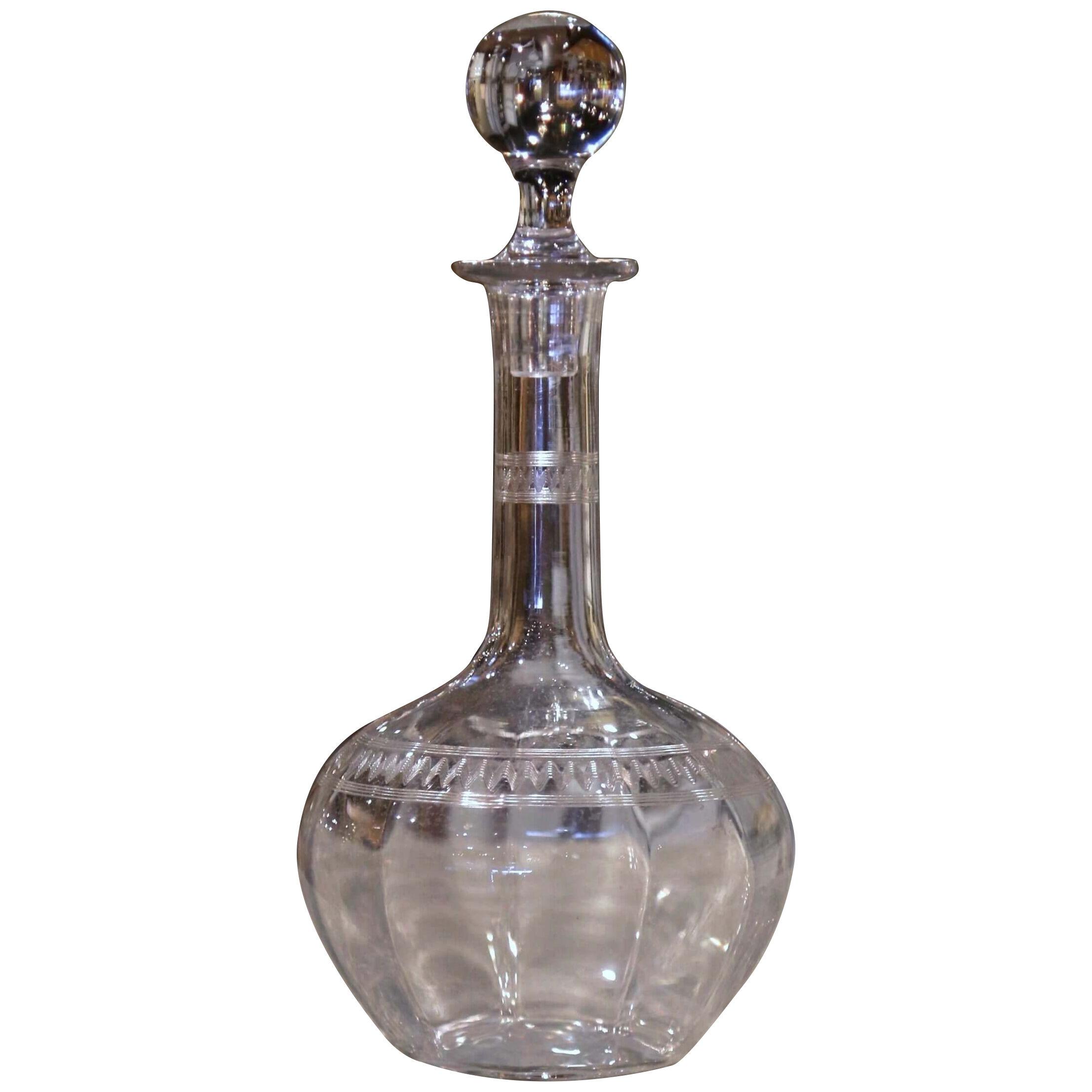 Mid-Century French Glass Wine Carafe Decanter with Stopper