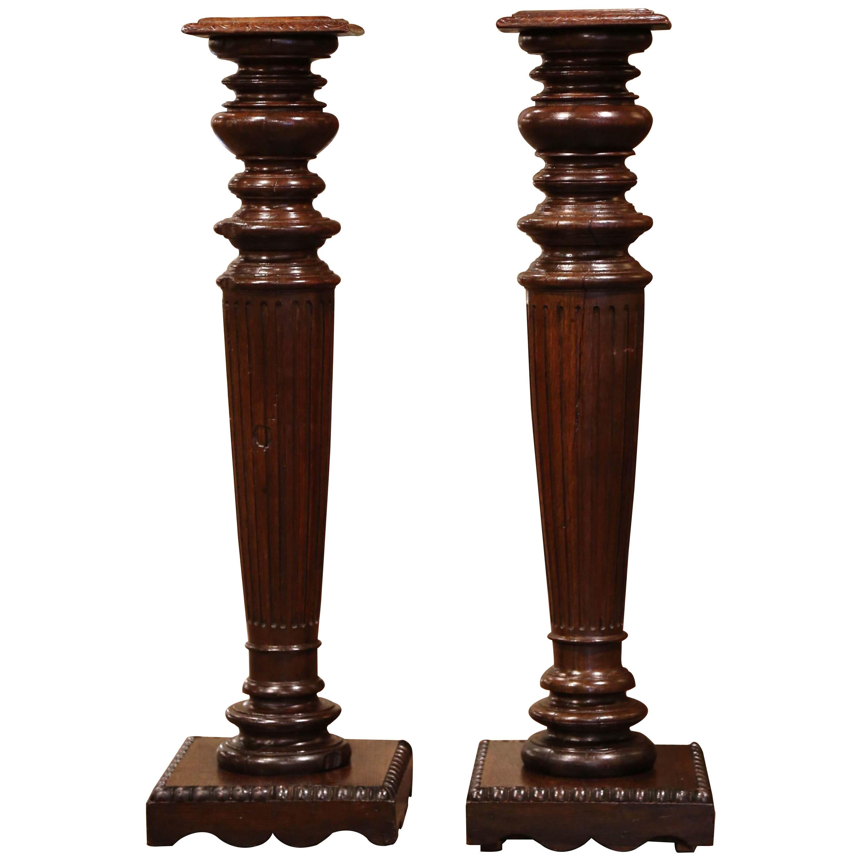 Pair of 19th Century French Louis XIV Carved Oak Pedestal Tables