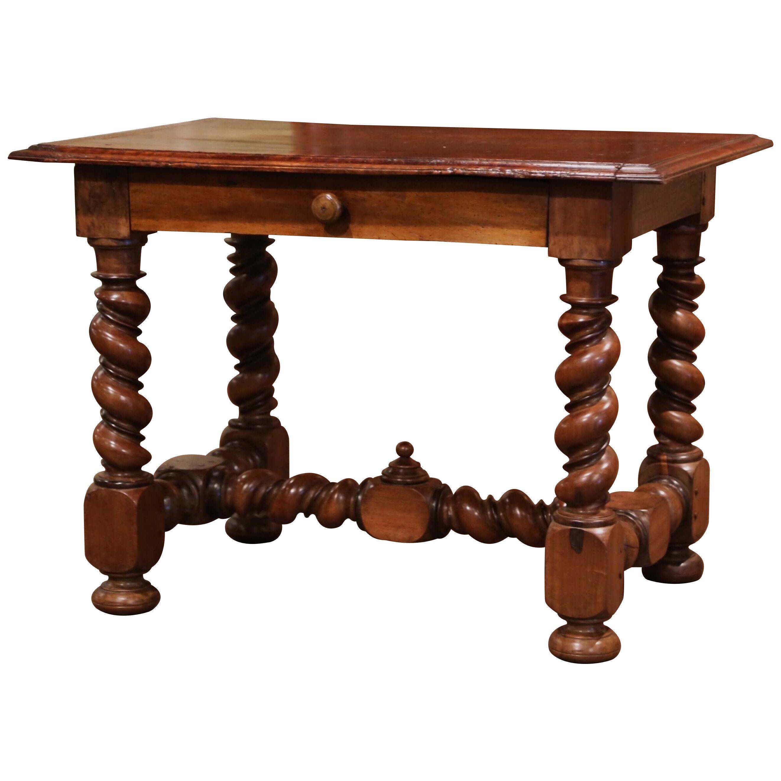 Mid-19th Century, French, Louis XIII Carved Walnut Barley Twist Table Desk