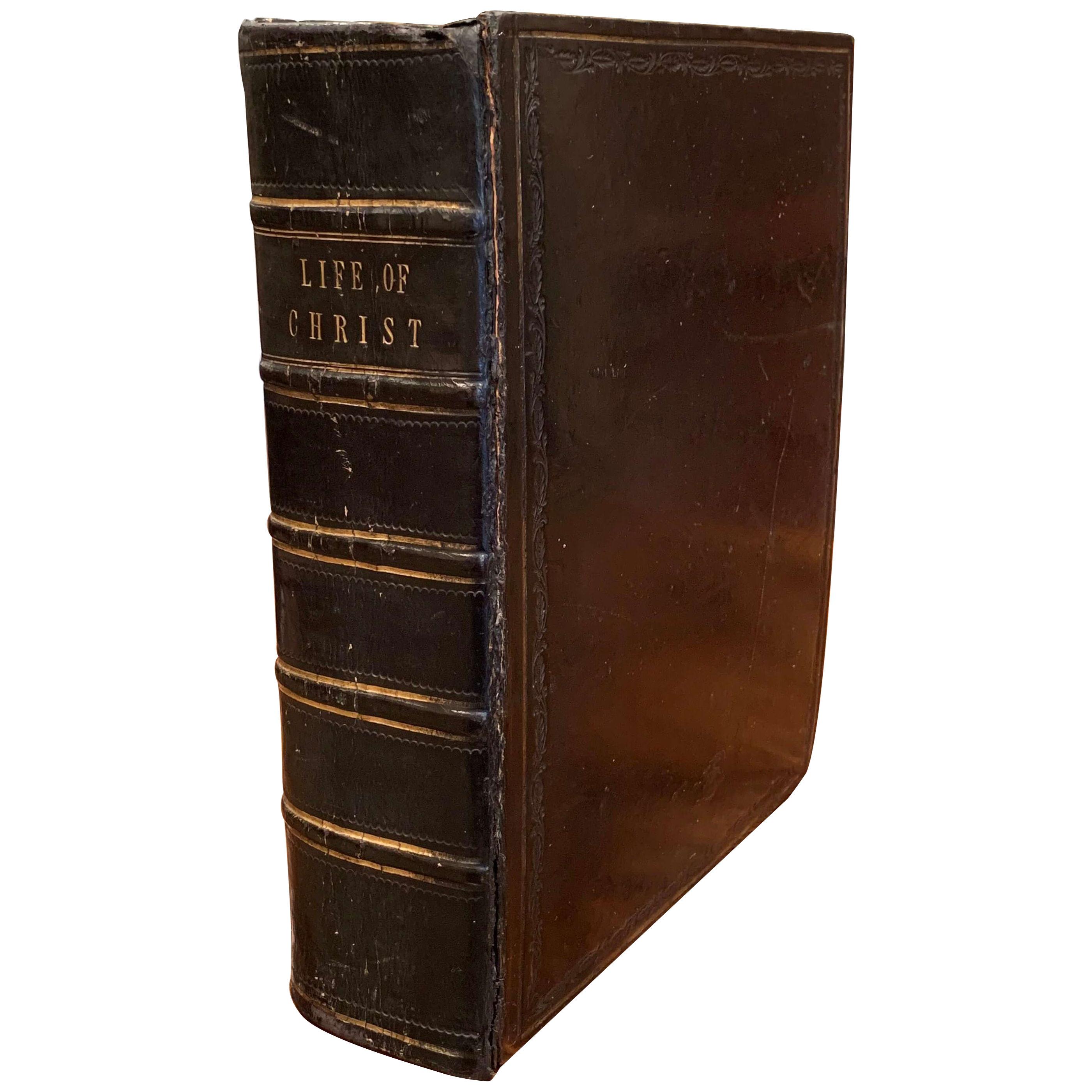 19th Century English Black Leather Bound with Gilt "Life of Christ" Dated 1857