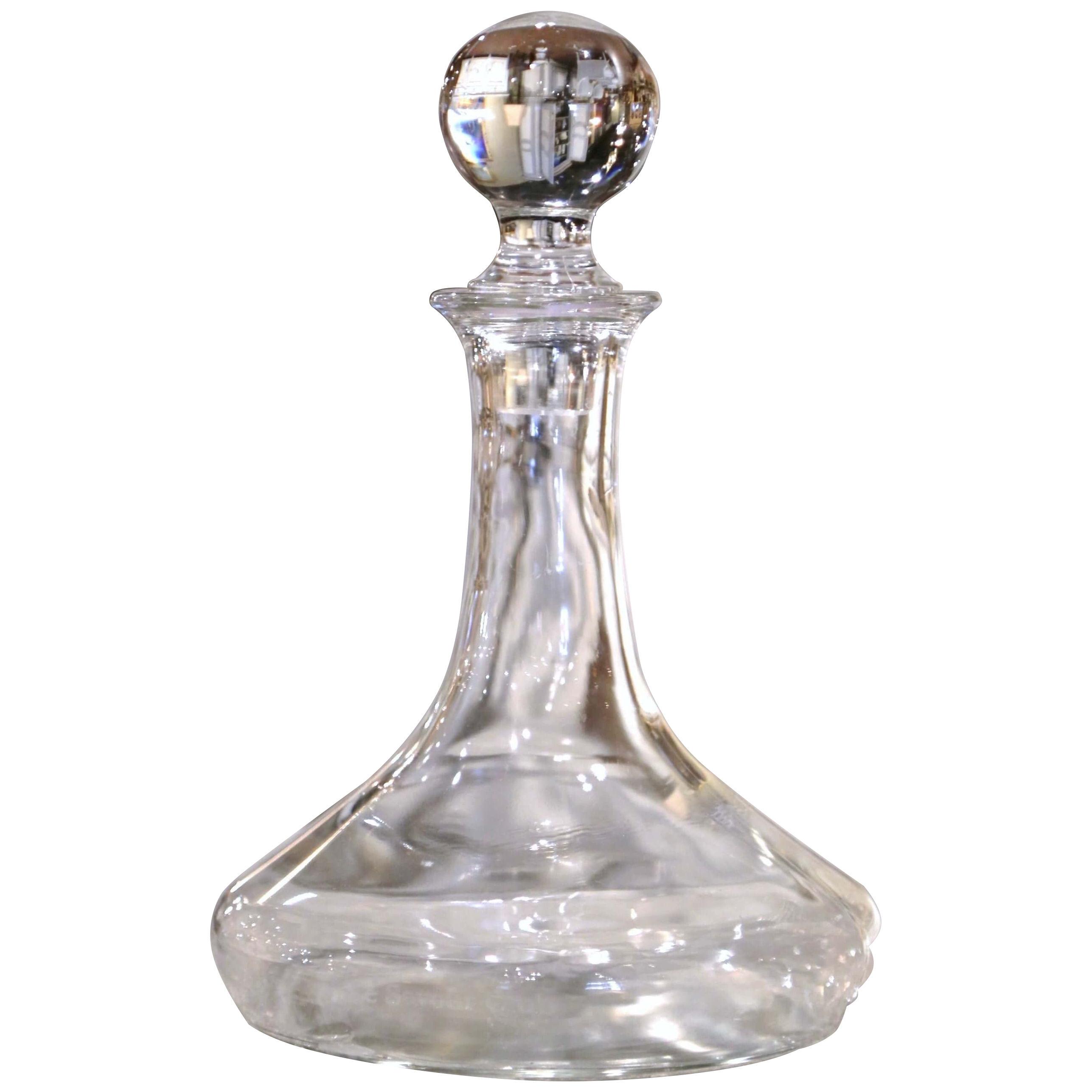 Midcentury French Glass Wine Carafe Decanter with Stopper