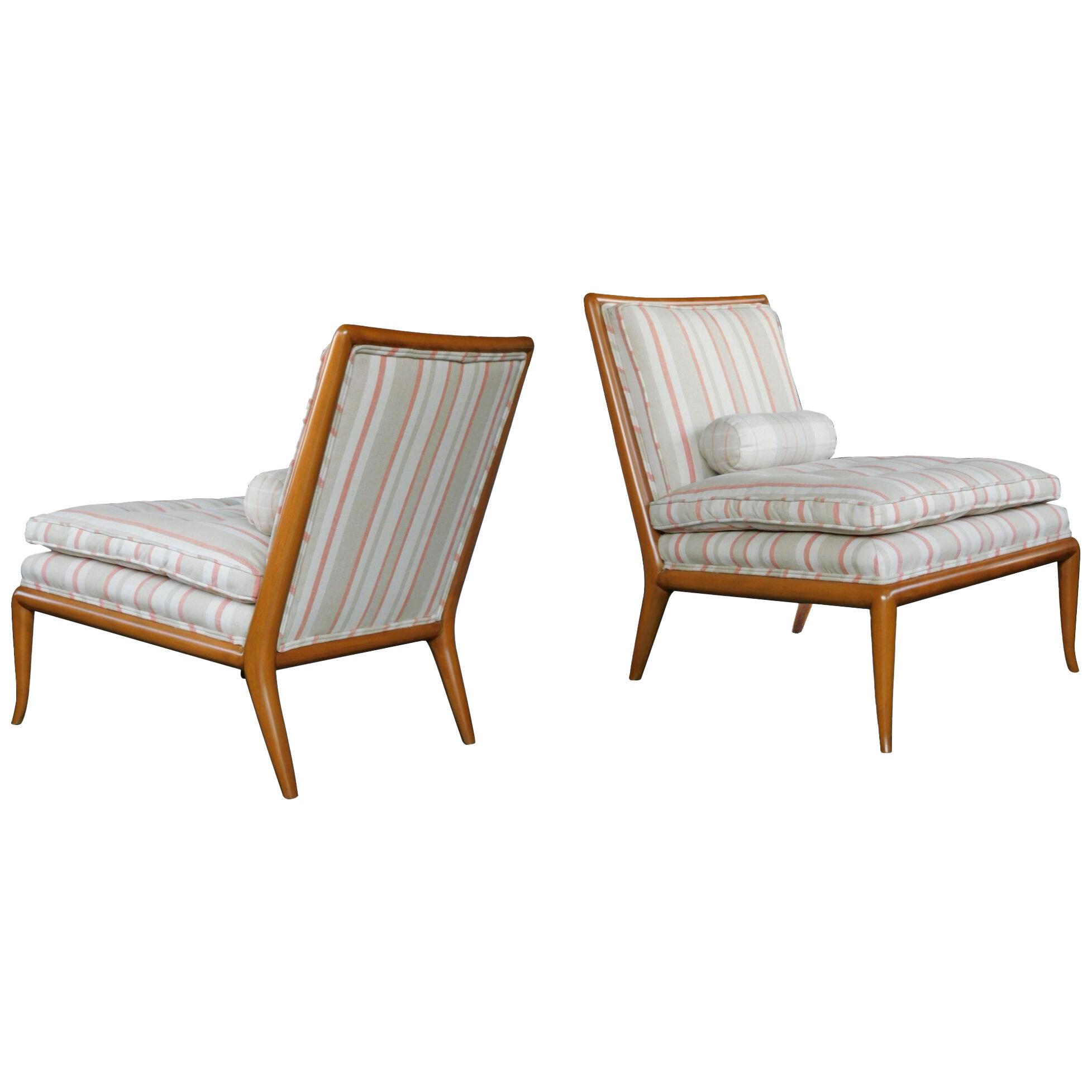 Pair of T.H. Robsjohn Gibbings for Widdicomb model no WMB walnut slipper chairs