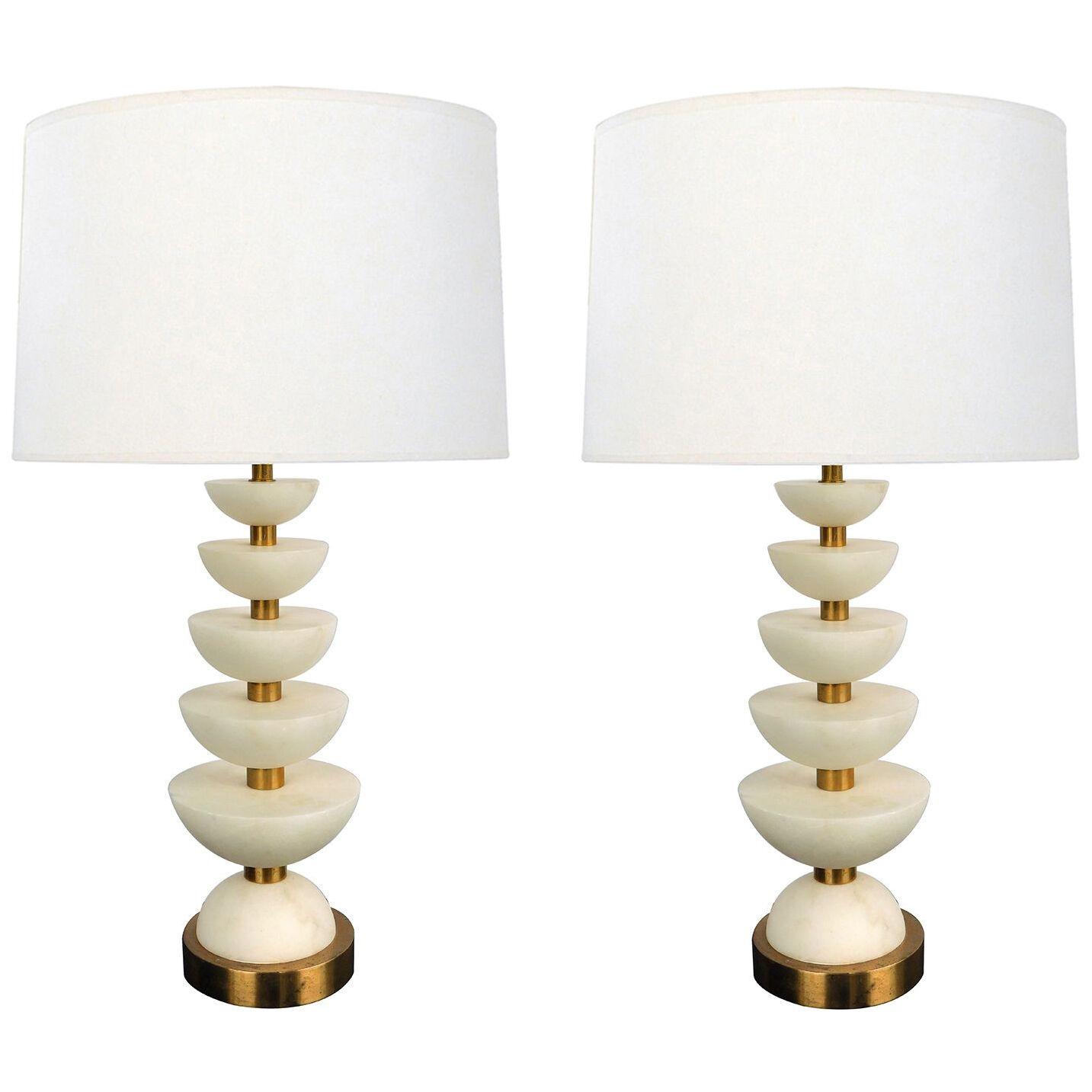 Pair of English Brass and Alabaster 'Positano' Lamps by Vaughan, London