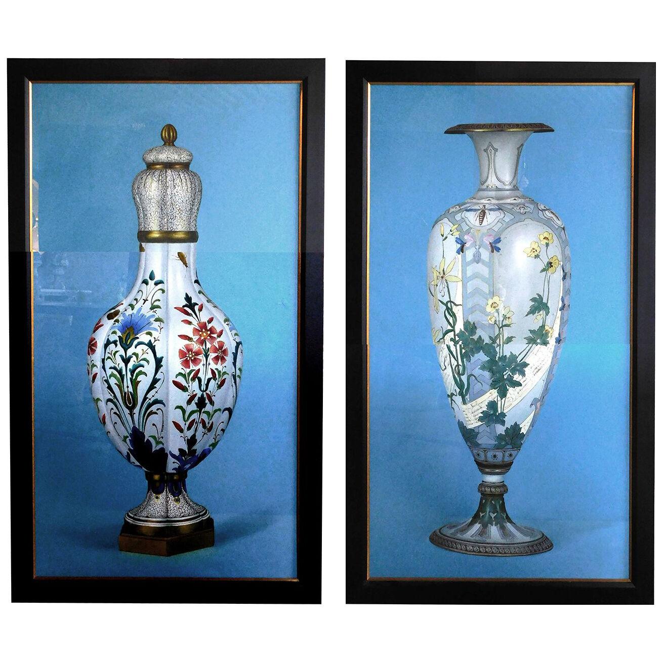 Oil on canvas; large pair of paintings depicting Chinese vases